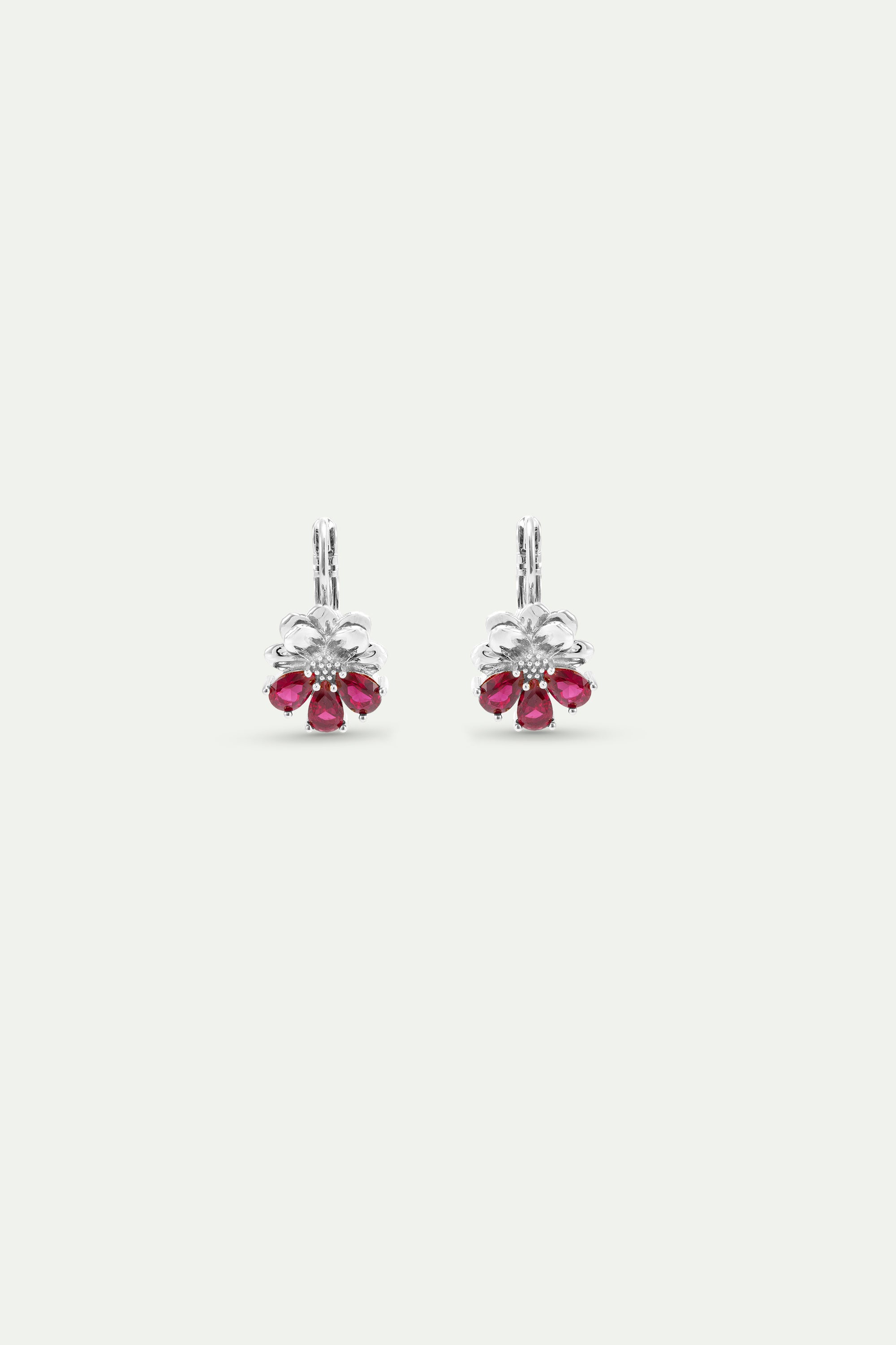 Silver sleeper earrings with cosmos and red stones
