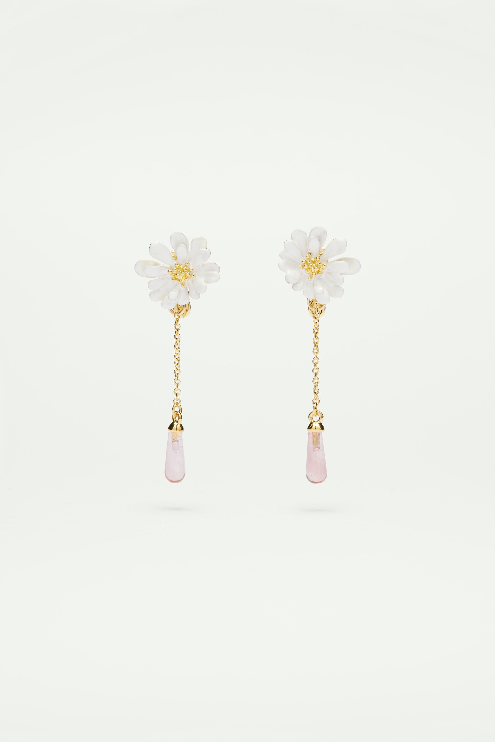 White flower and pink pearl earrings
