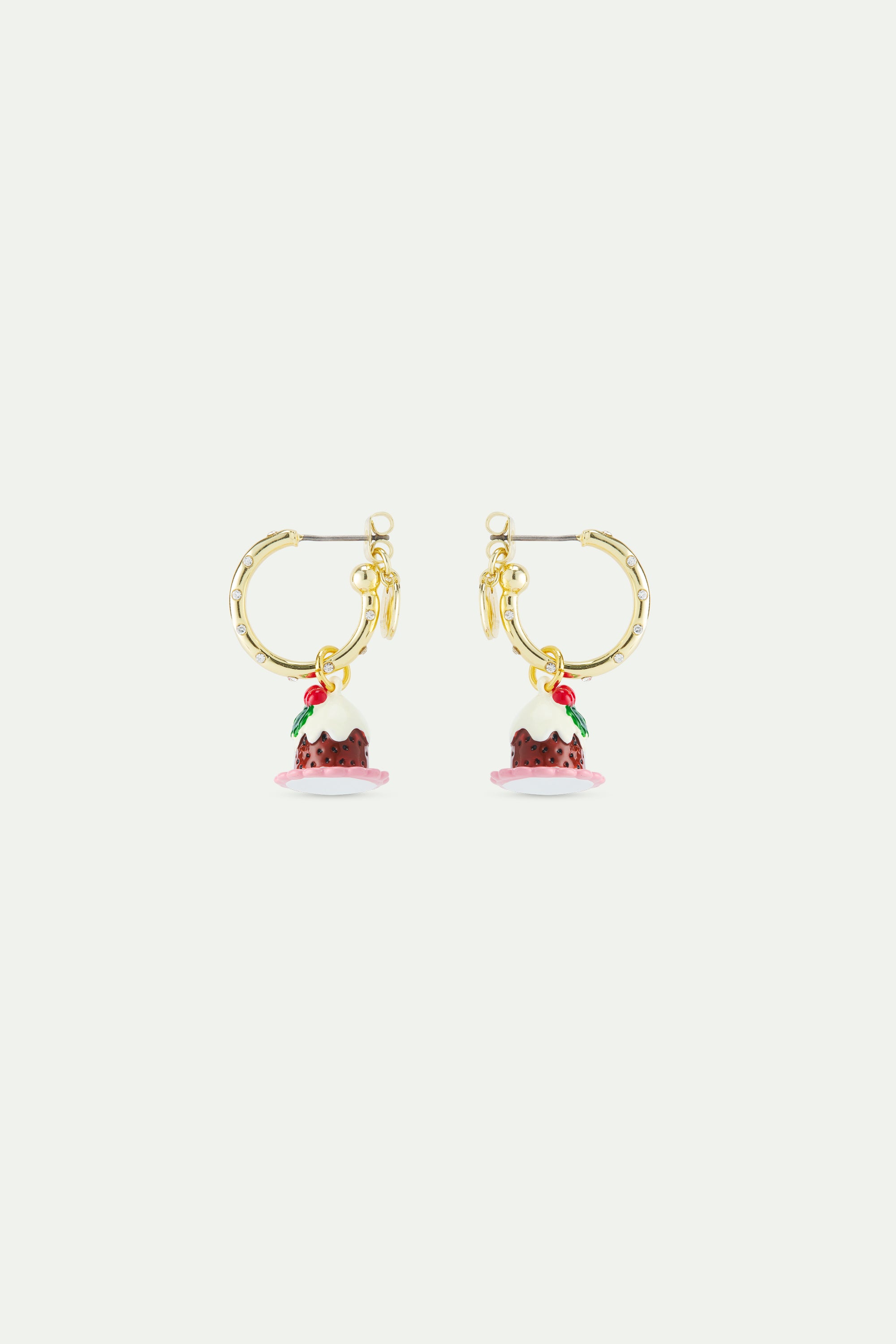 White rhinestones and christmas pudding charm hoop earrings