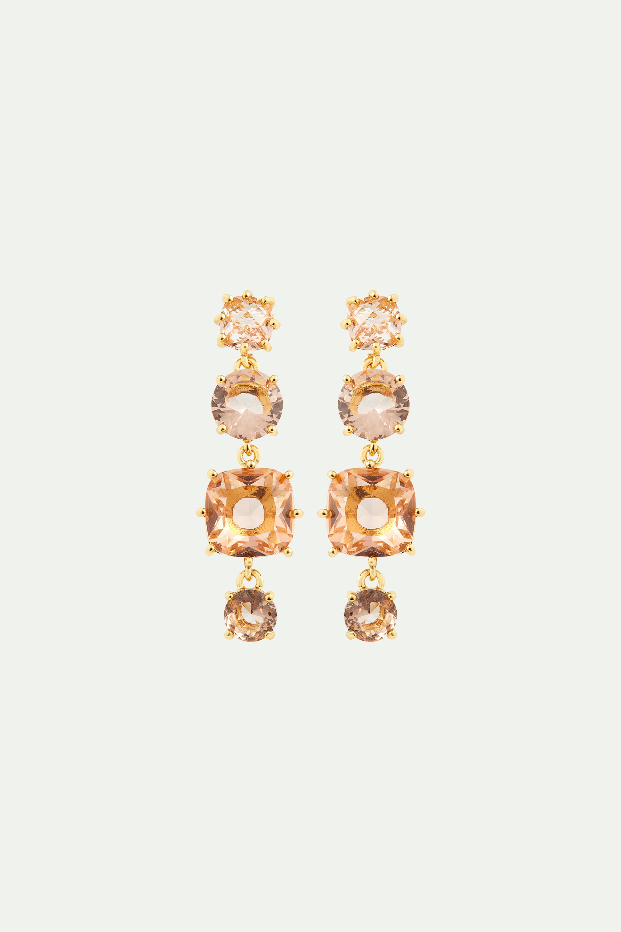 Apricot pink diamantine 4 stone and flower dangling post earrings
