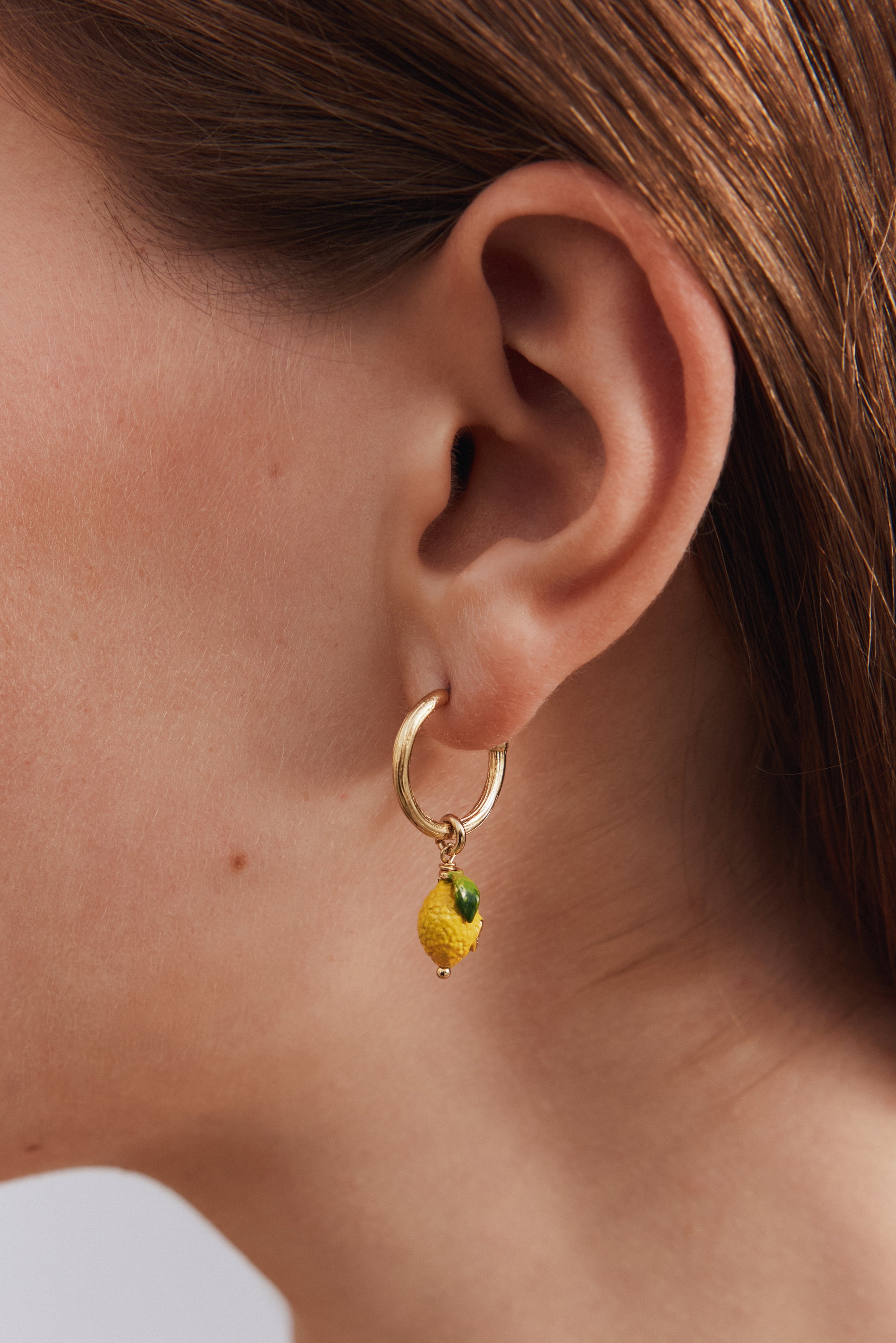 Lemon and lemon white blossom post hoop earrings