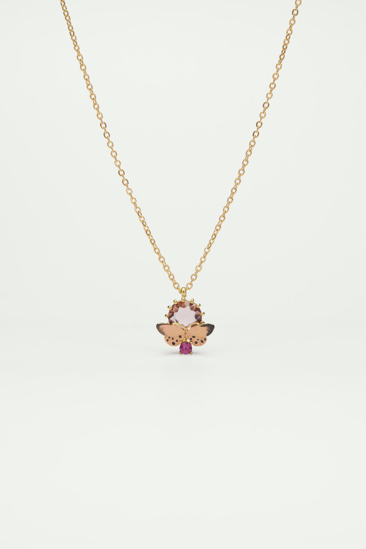 Butterfly and cut glass stone pendant necklace