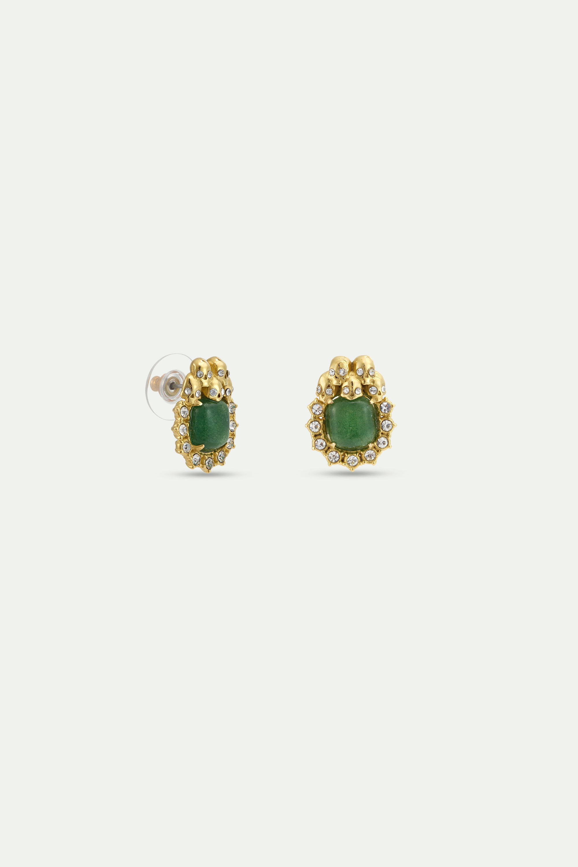 Pendientes de aventurina verde, calaveras y cristales