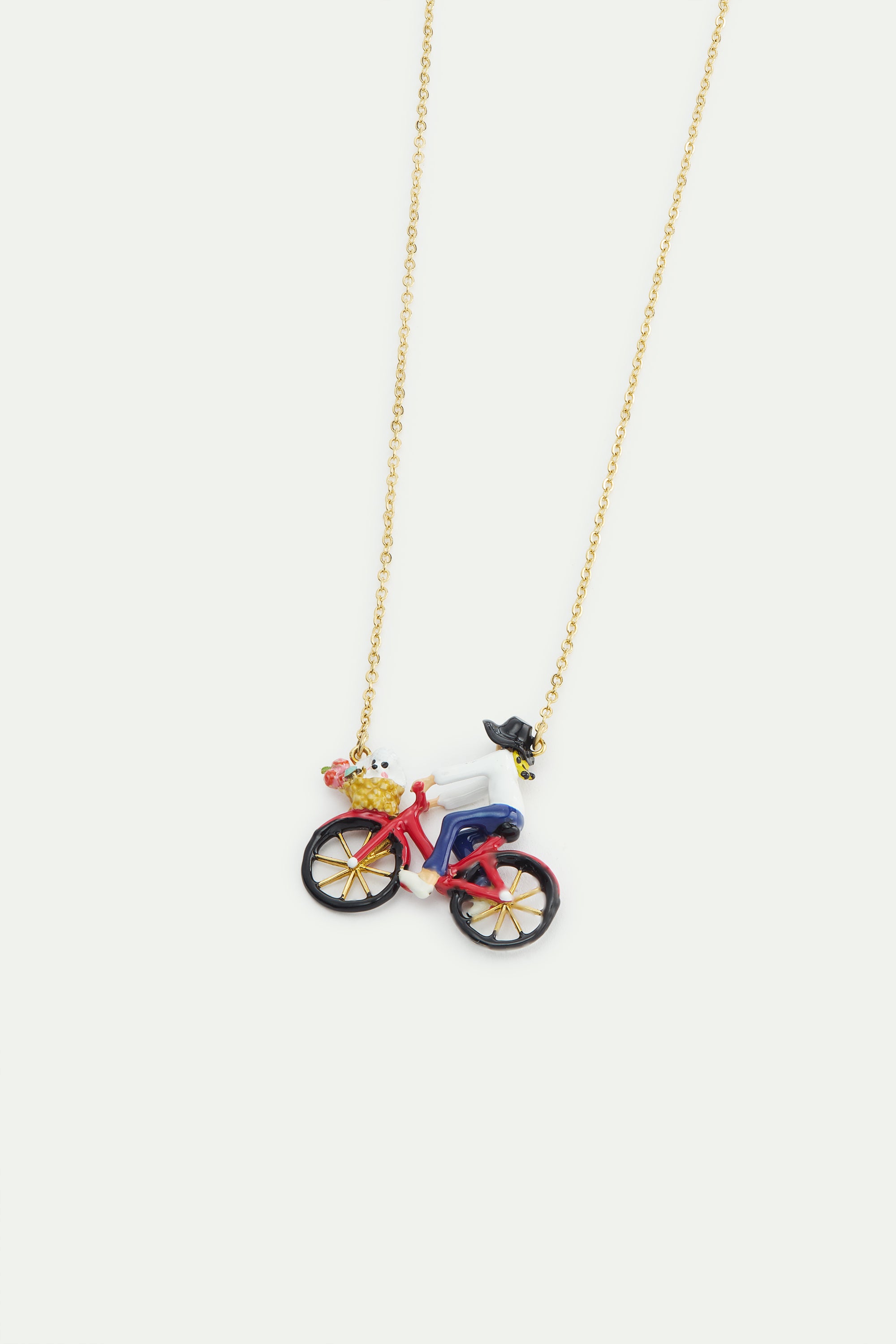 Bicycle, poodle and bunch of flowers statement necklace