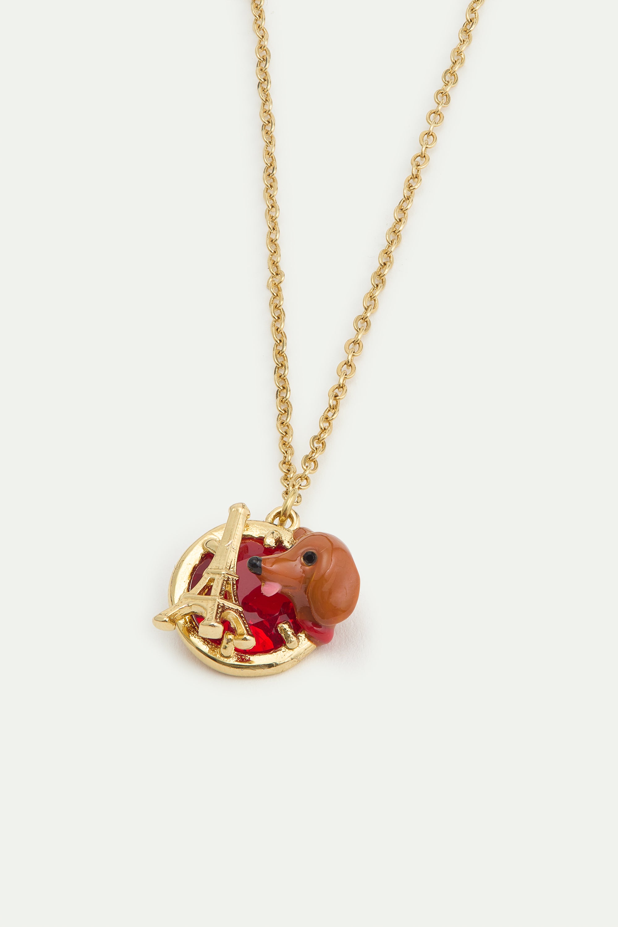 Dachshund fine bracelet with Eiffel tower and garnet red stone