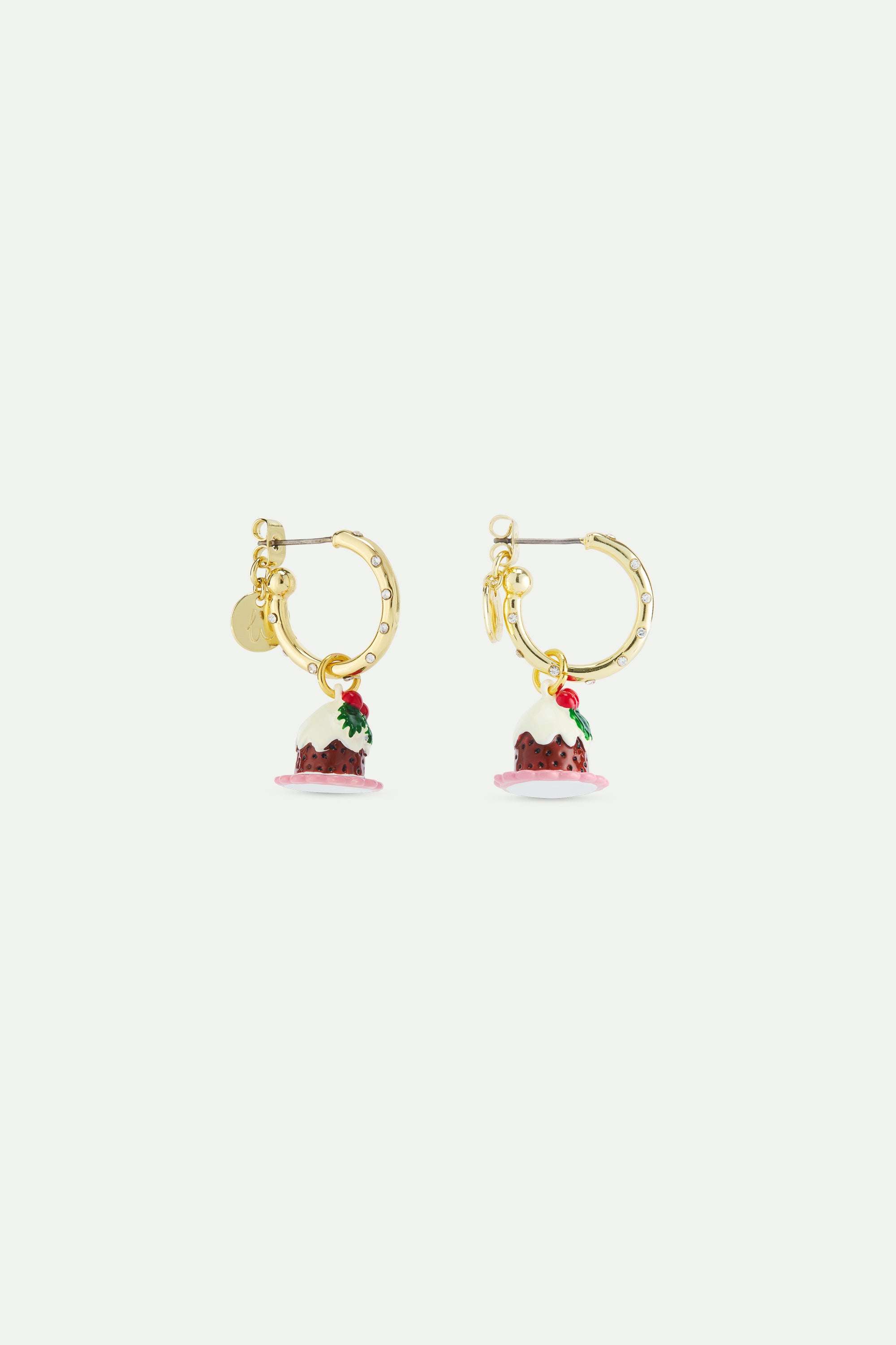 White rhinestones and christmas pudding charm hoop earrings