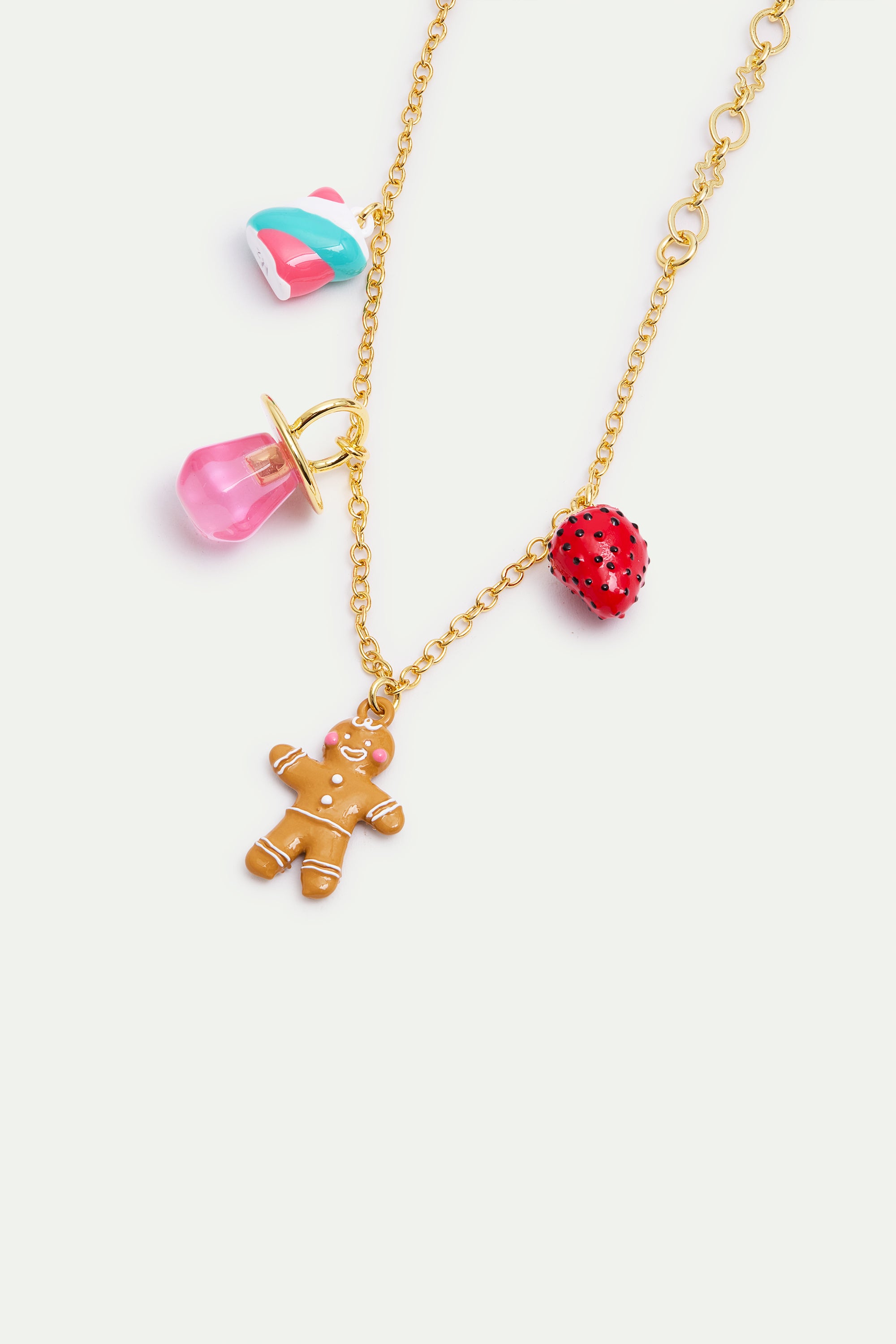 Gingerbread man, strawberries, lollipop and marshmallow fine bracelet