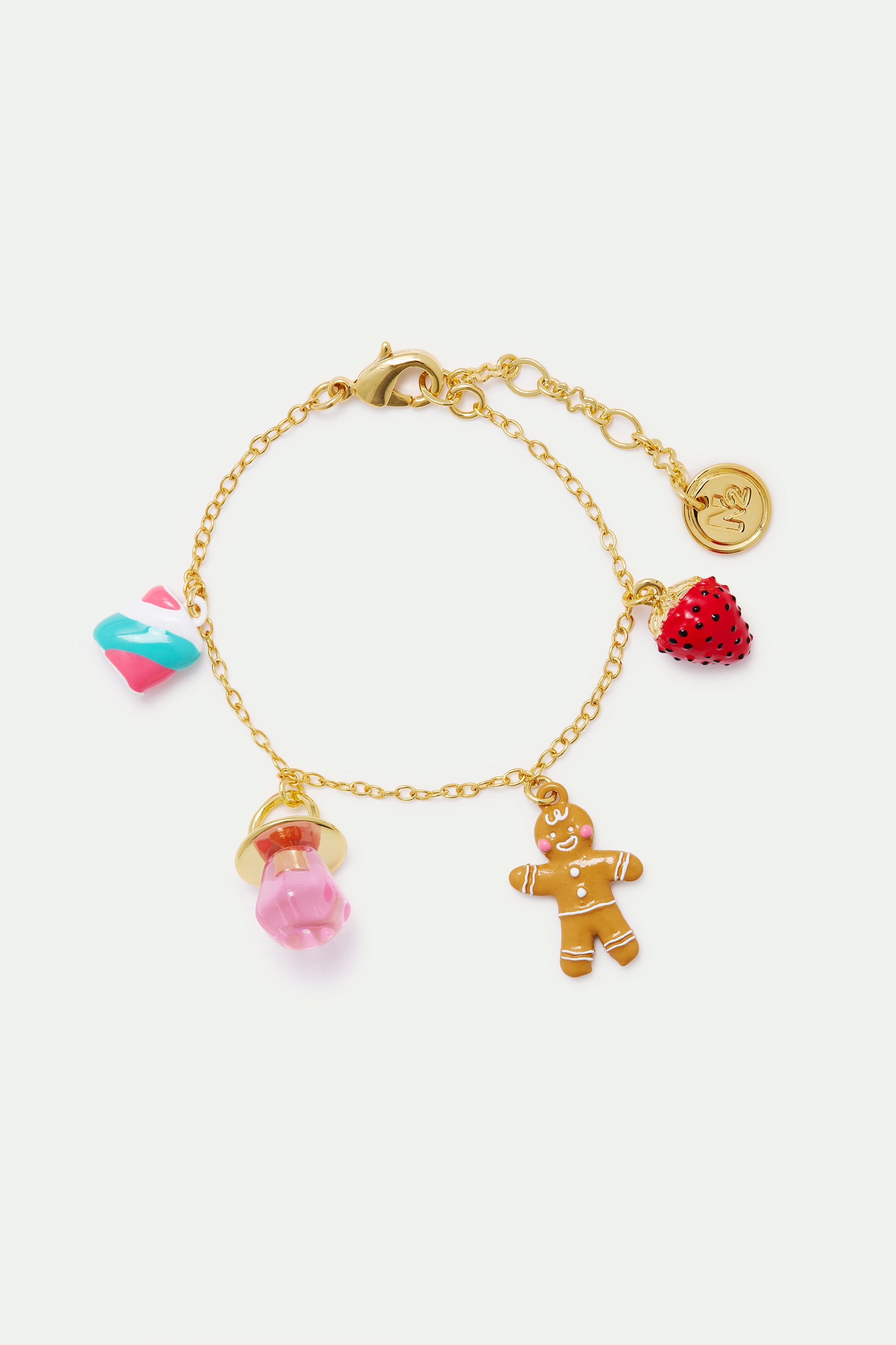 Gingerbread man, strawberries, lollipop and marshmallow fine bracelet
