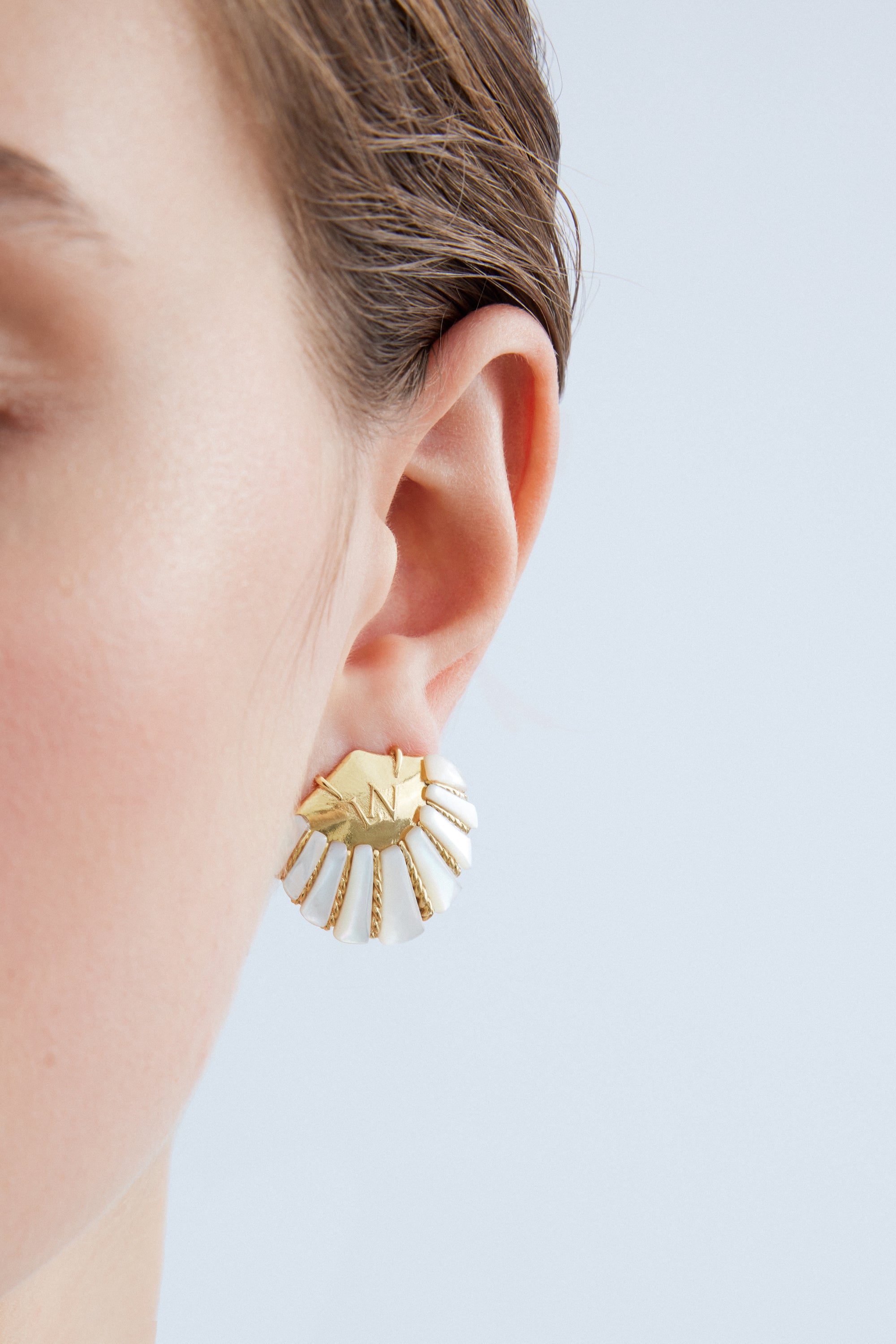 White and gold shell earrings