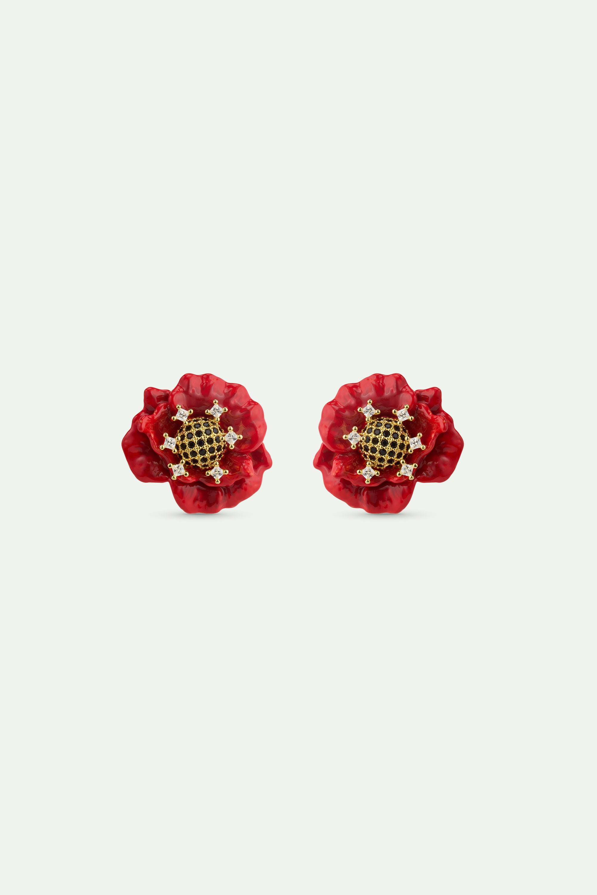 Red poppy and cubic zirconia earrings