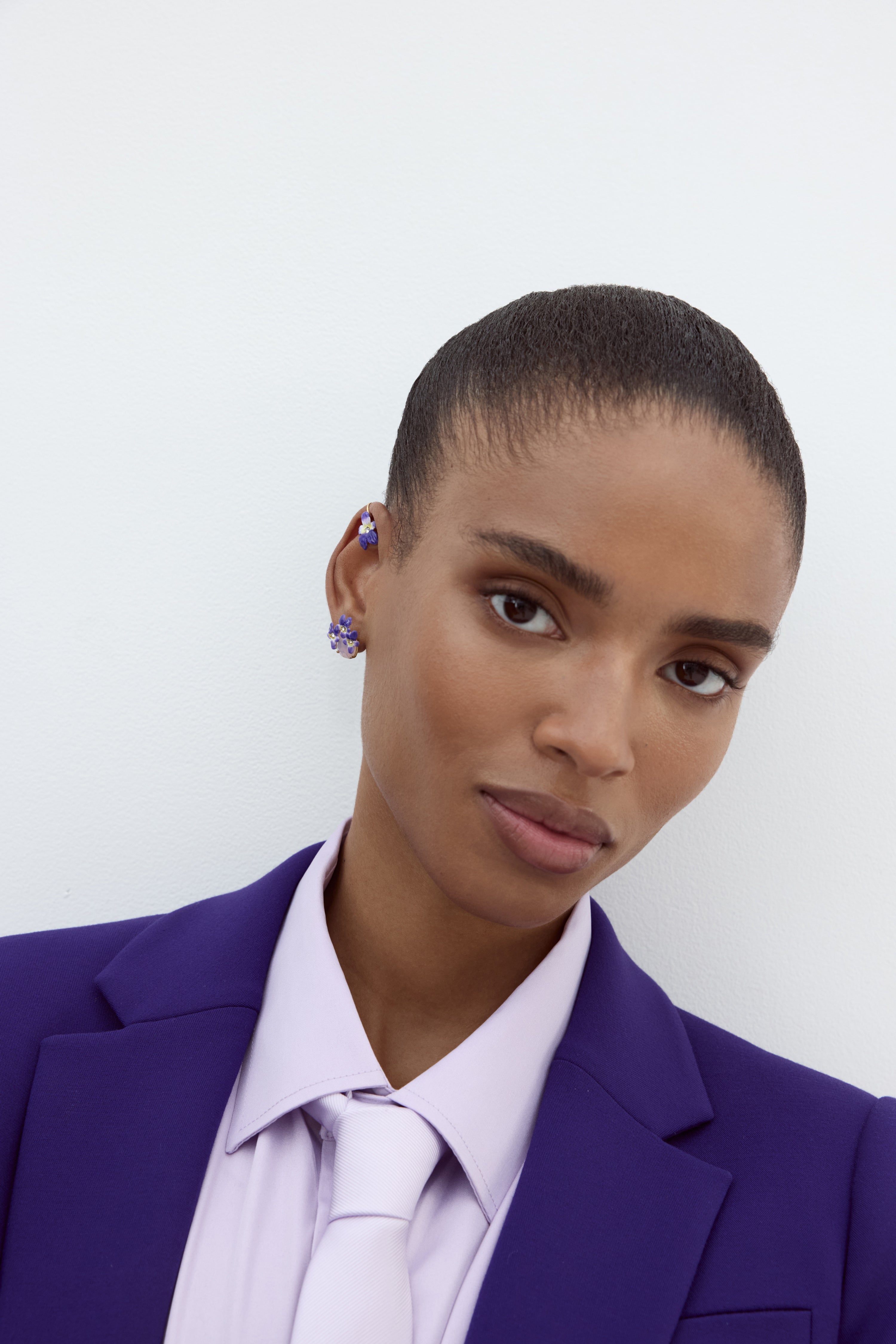 Boucles d'oreilles violette et cristal facetté