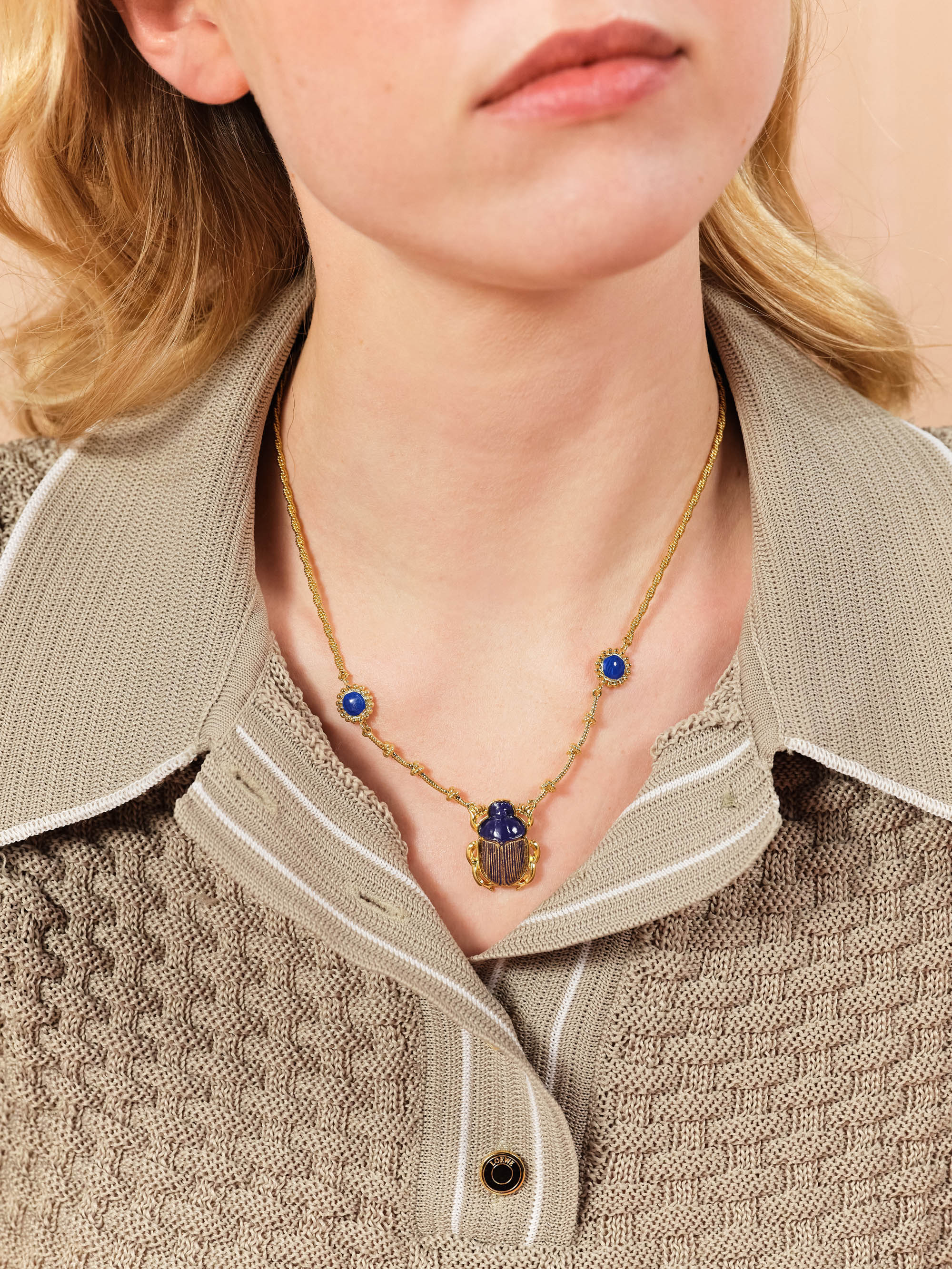 Sacred egyptian blue scarab beetle pendant necklace