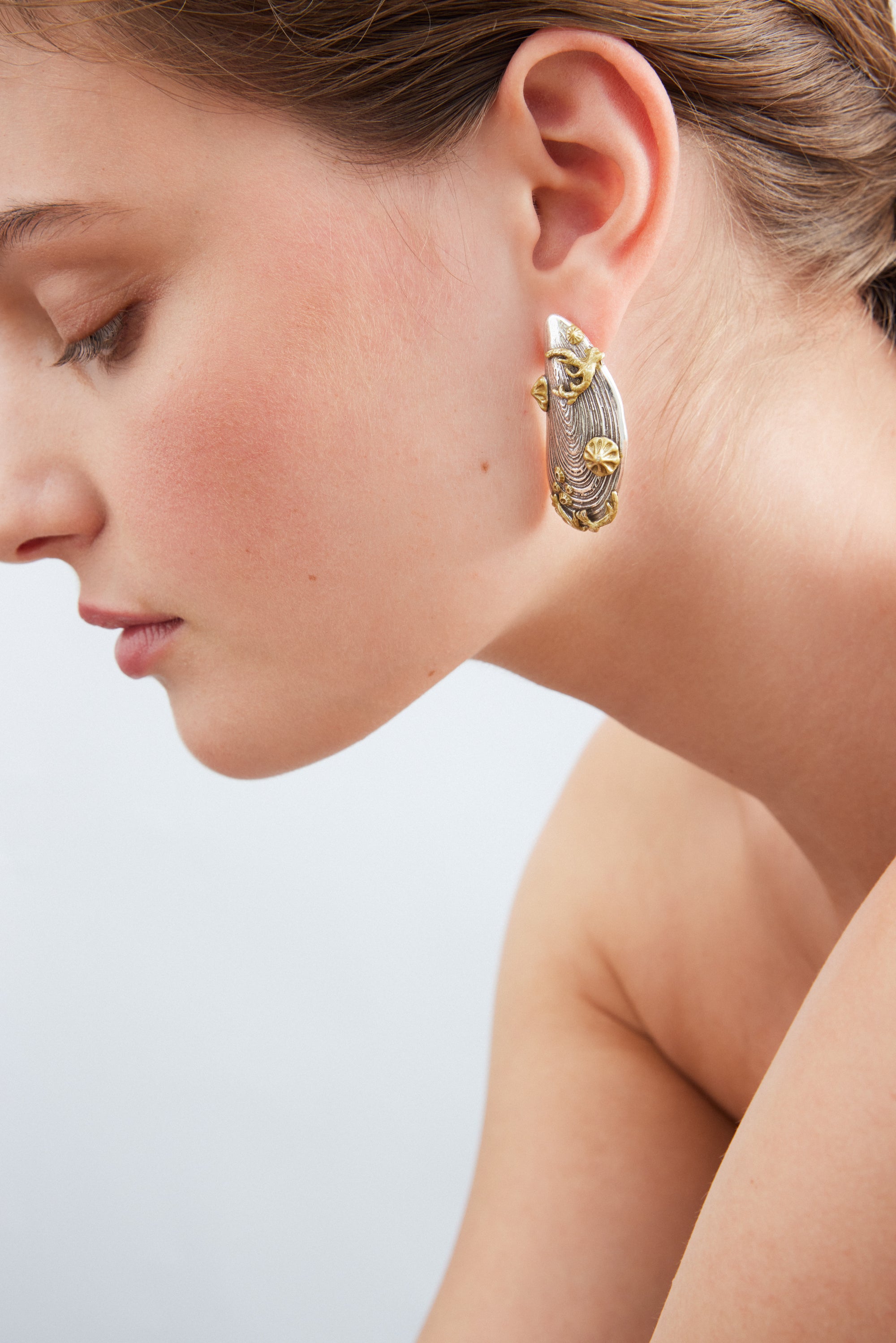 Silver and gold mussel earrings