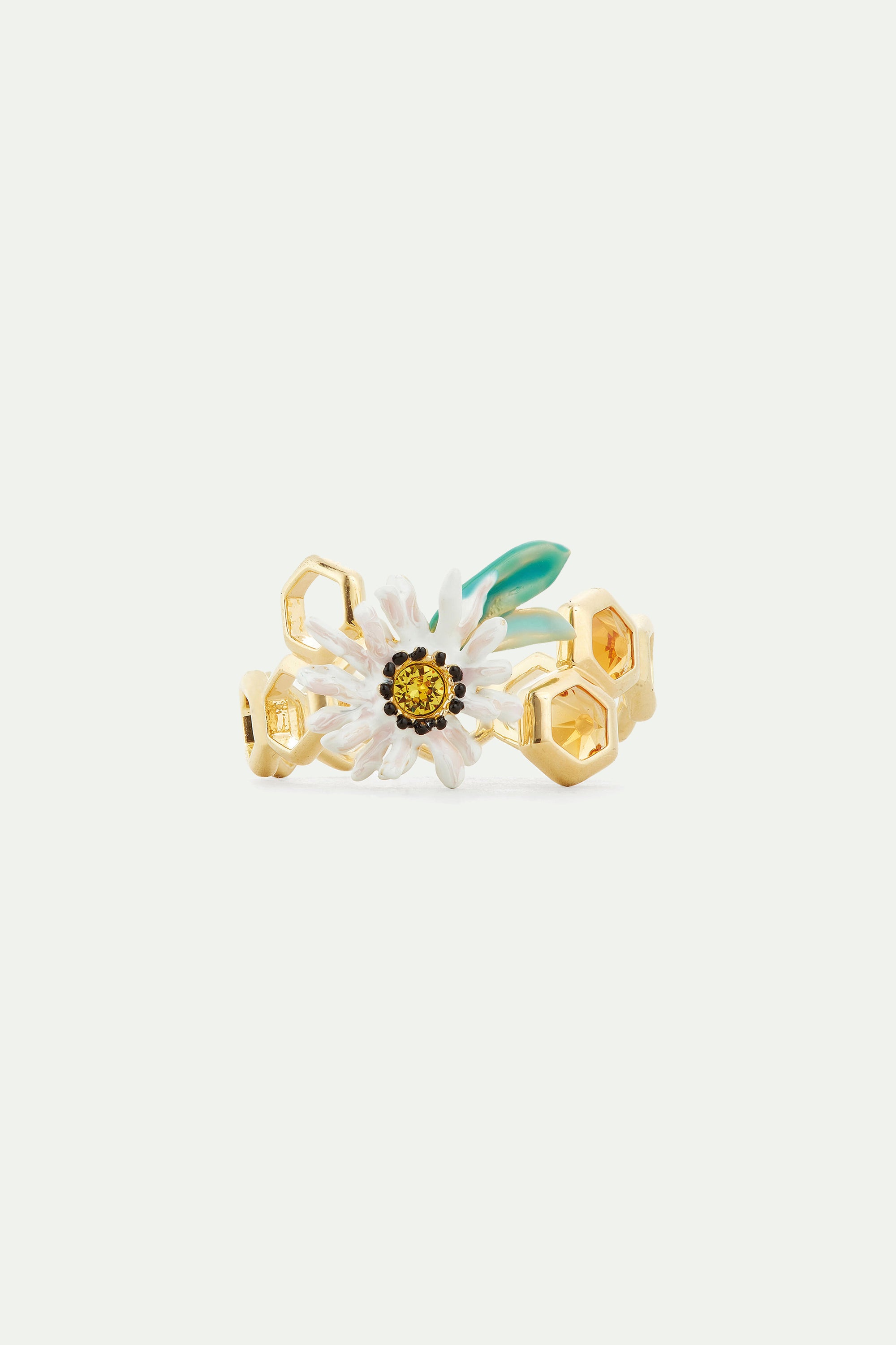 Marguerite and honeycombs ajustable ring