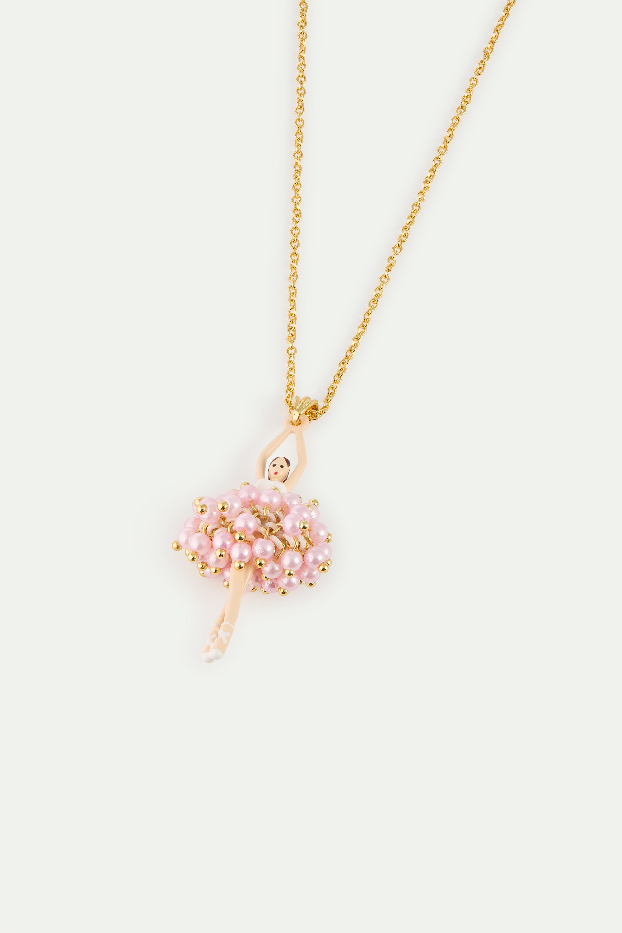 Collier pendentif Ballerine perles roses et cristal blanc
