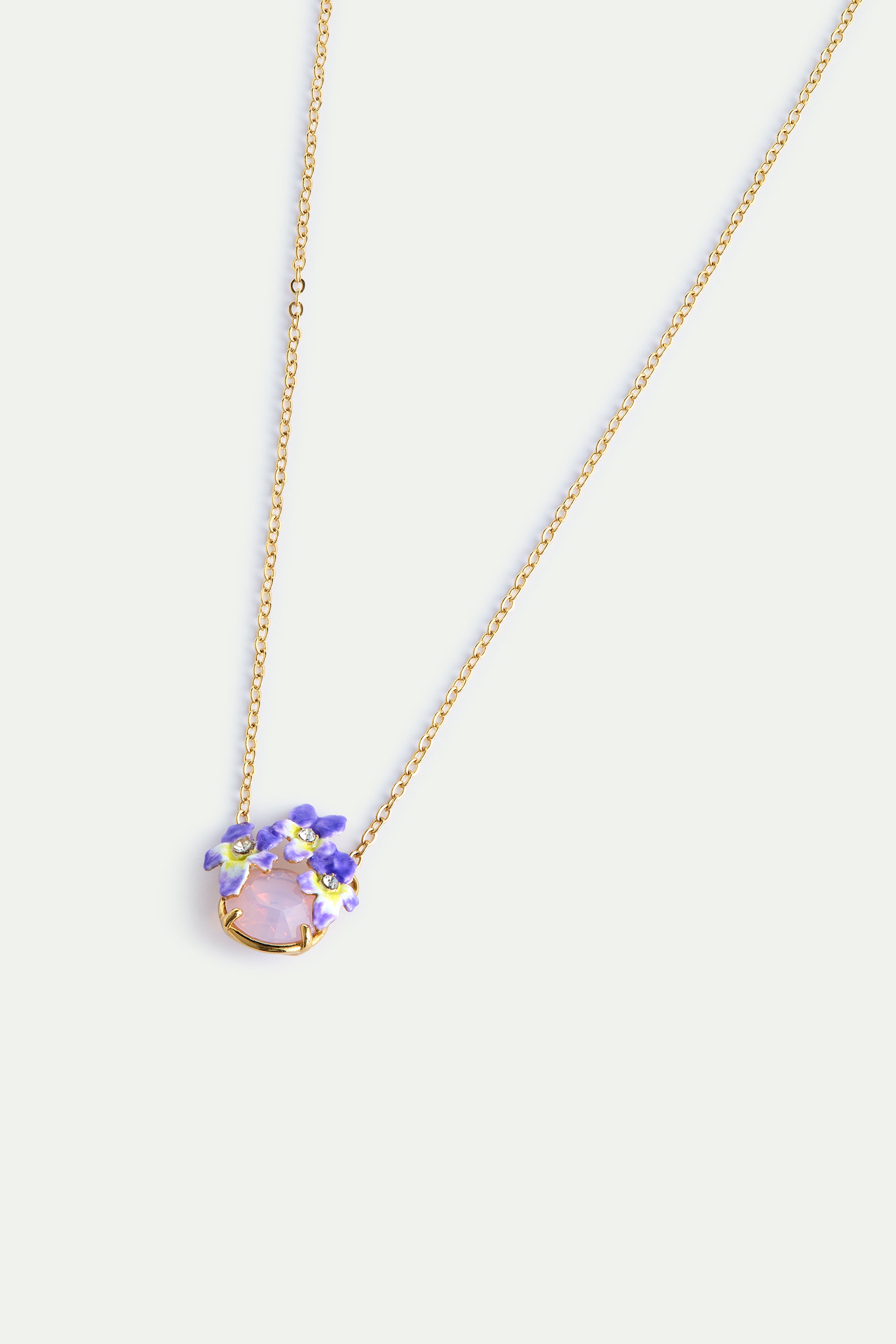 Collier pierre ronde facettée rose et violettes