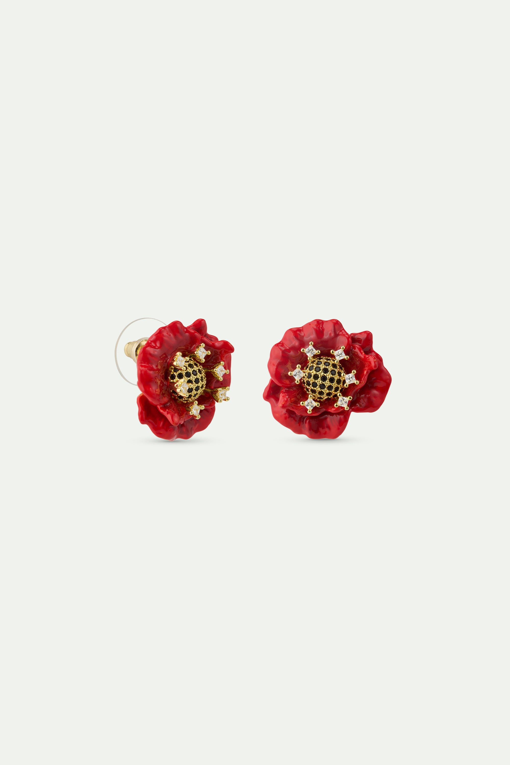 Red poppy and cubic zirconia earrings