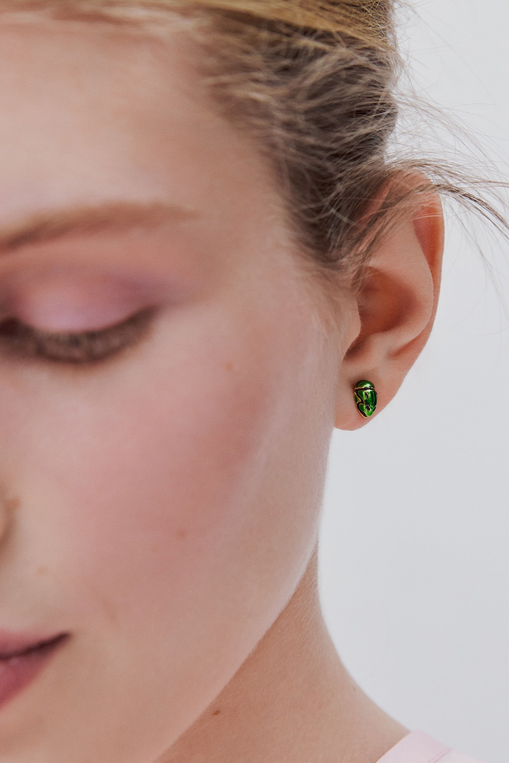 Green rose chafer post earrings