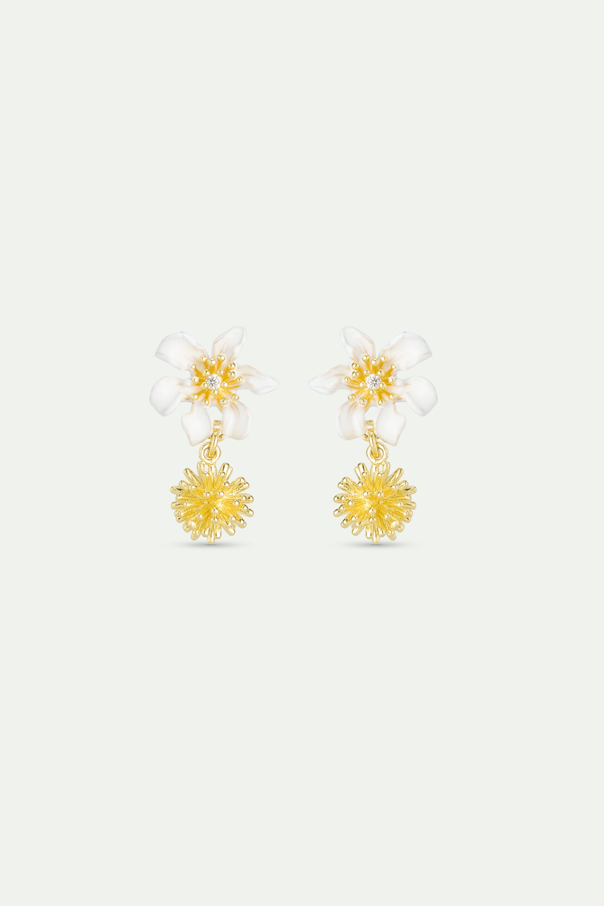 White clematis and japanese kerria post earrings
