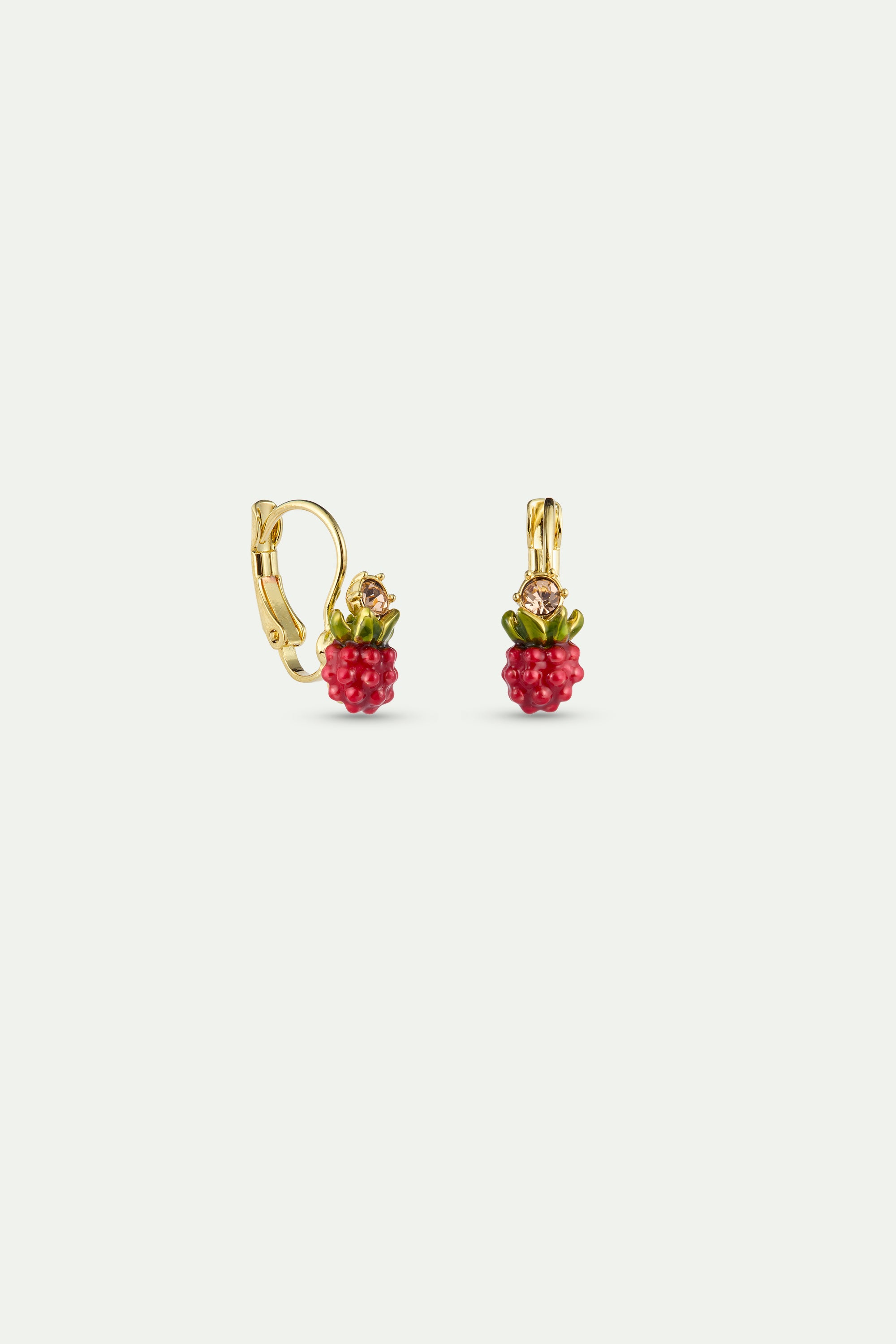 Raspberry and round gold stone sleeper earrings