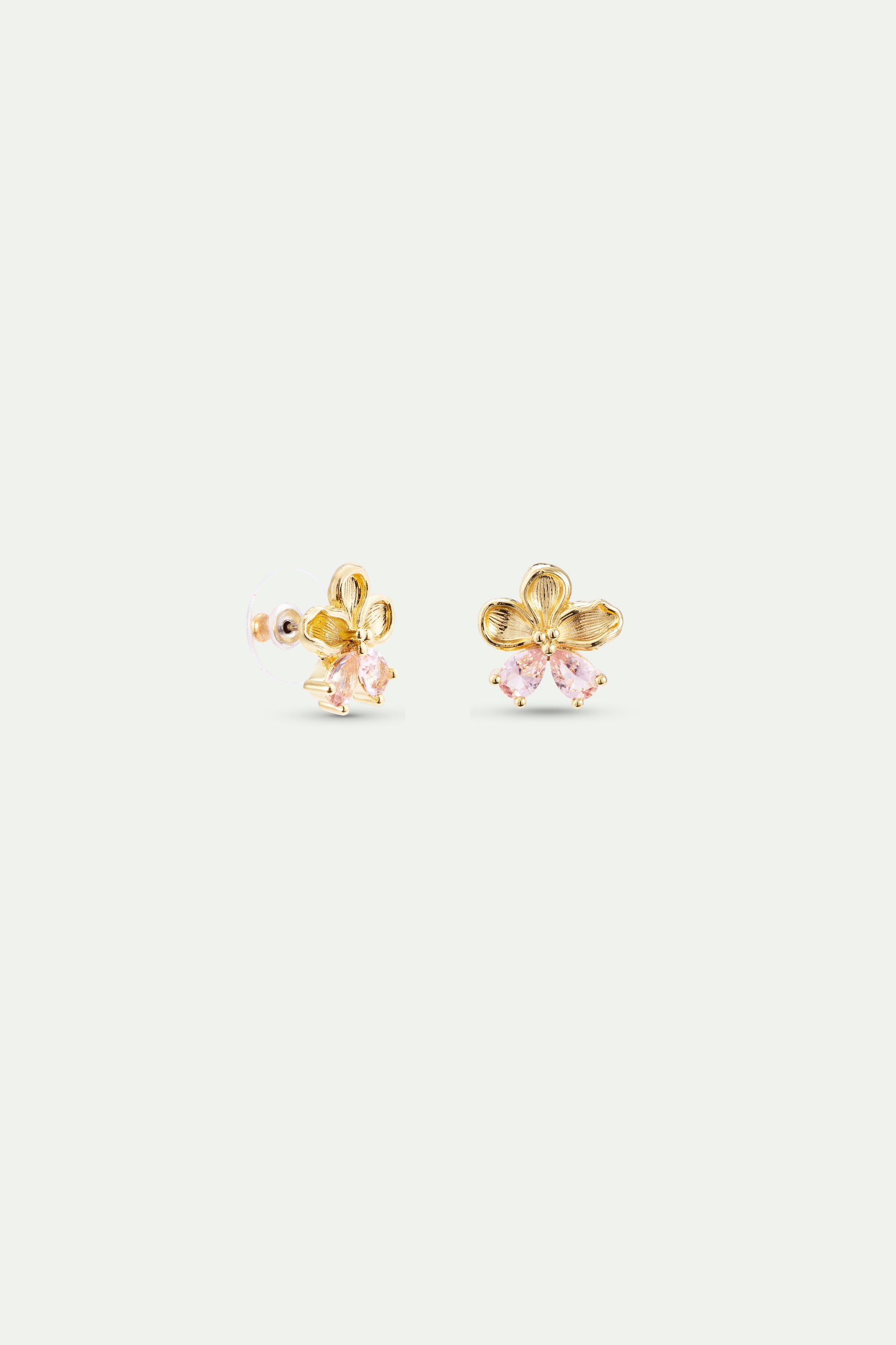 Golden cherry blossom and pink stone post earrings