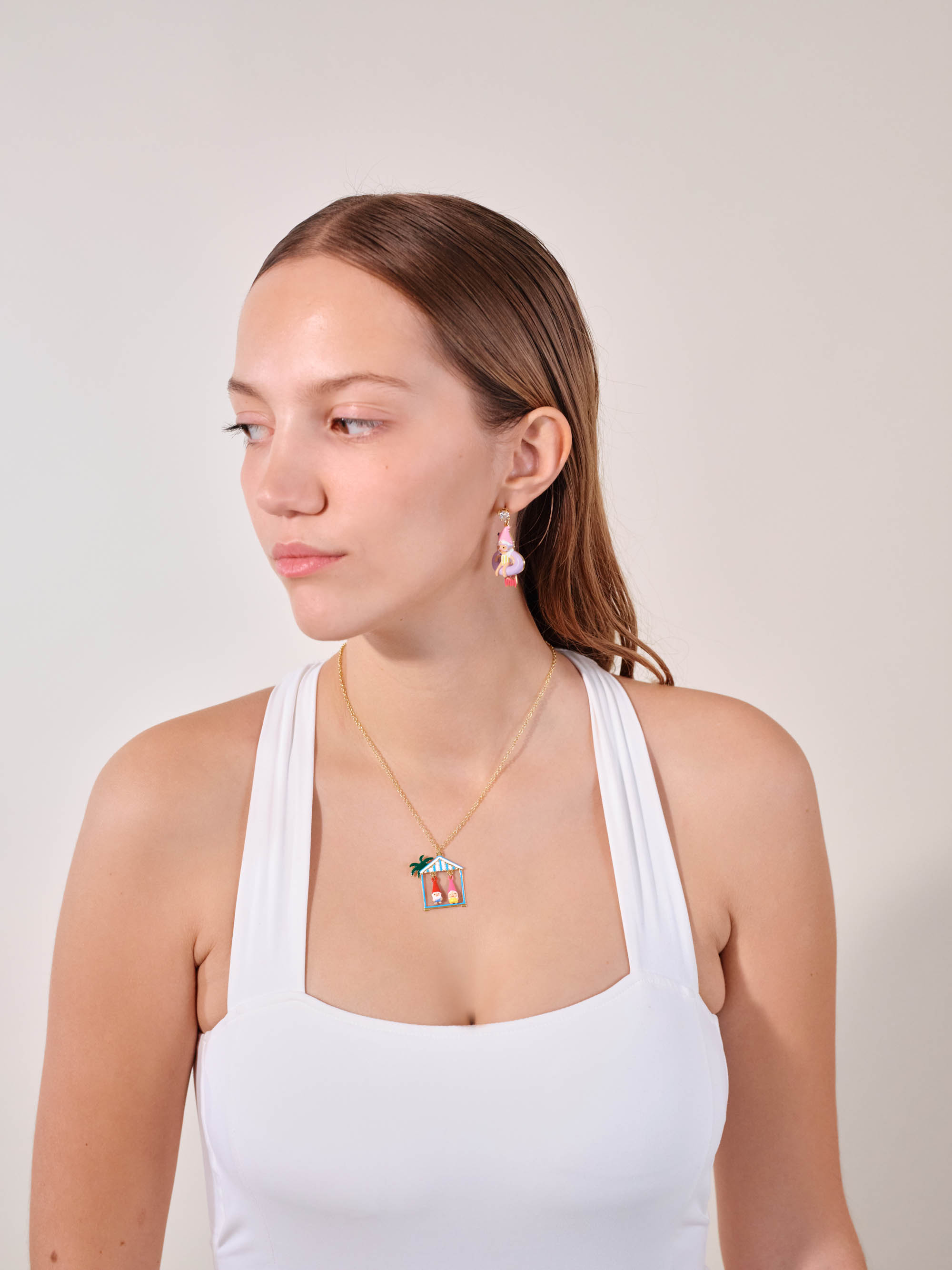 Toadstool Family couple and beach hut pendant necklace