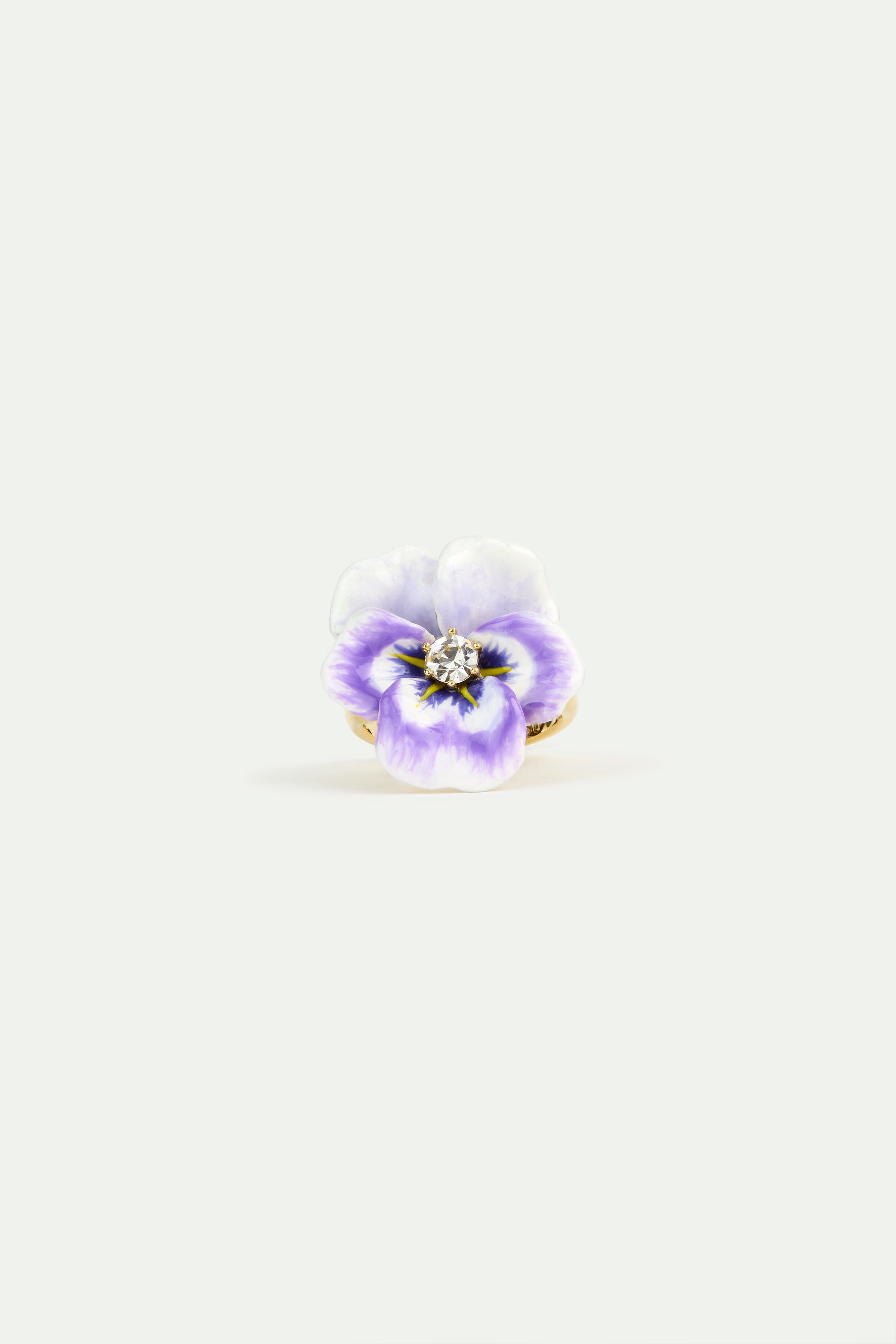 Purple pansy and cut crystal cocktail ring