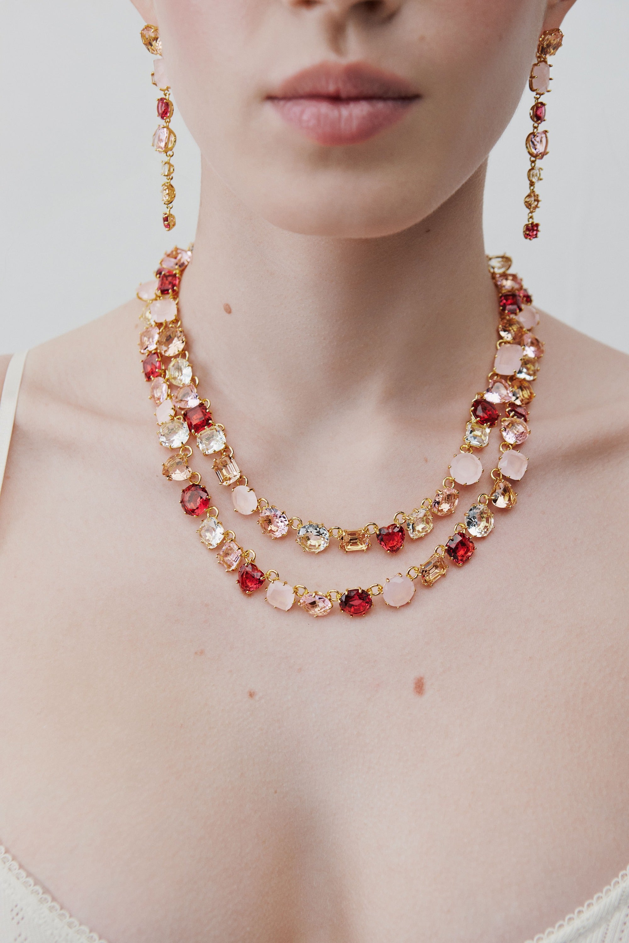 Gradient pink Diamantine statement double row necklace