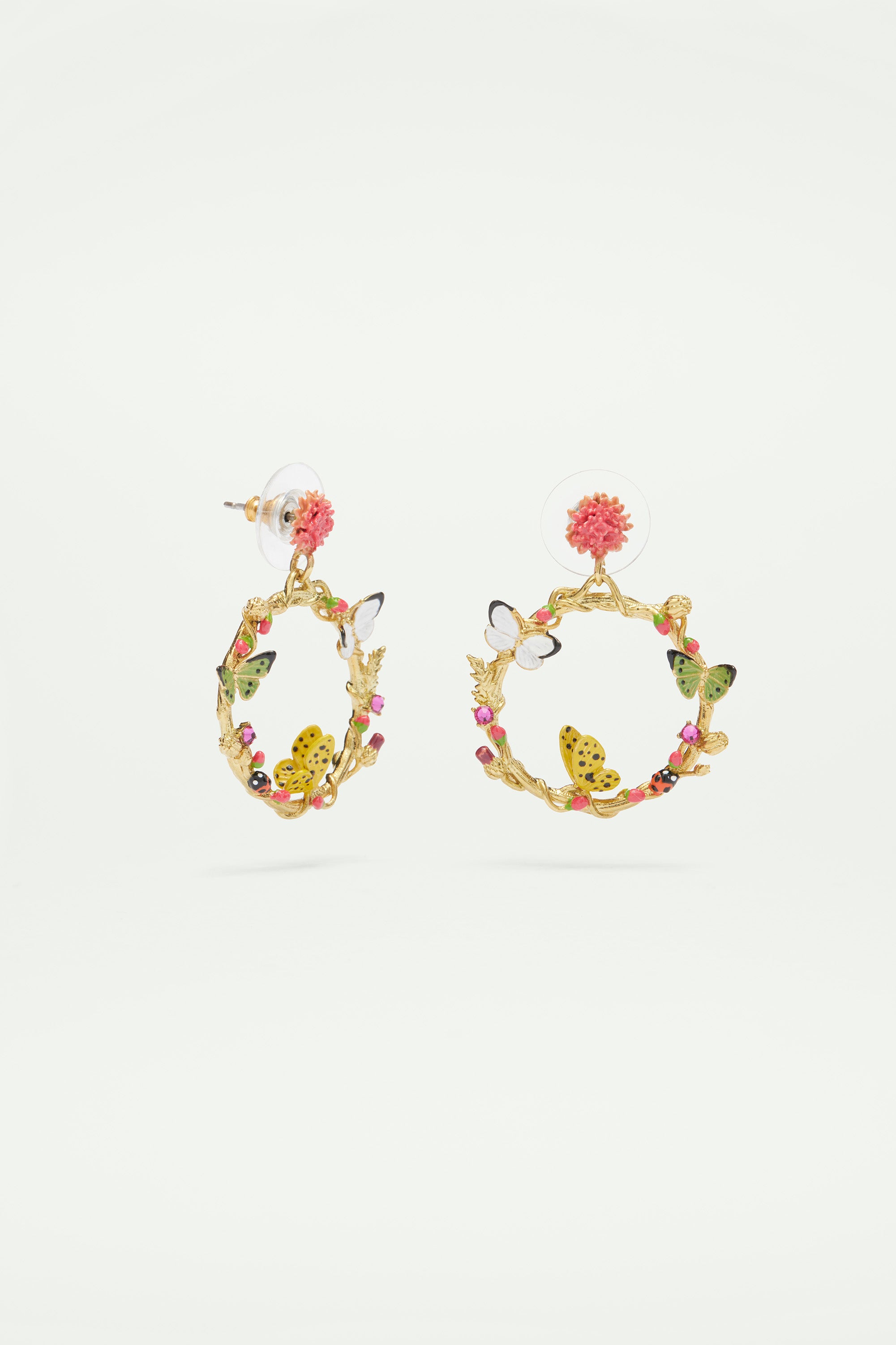 Butterfly and vegetal elements dangling post earrings