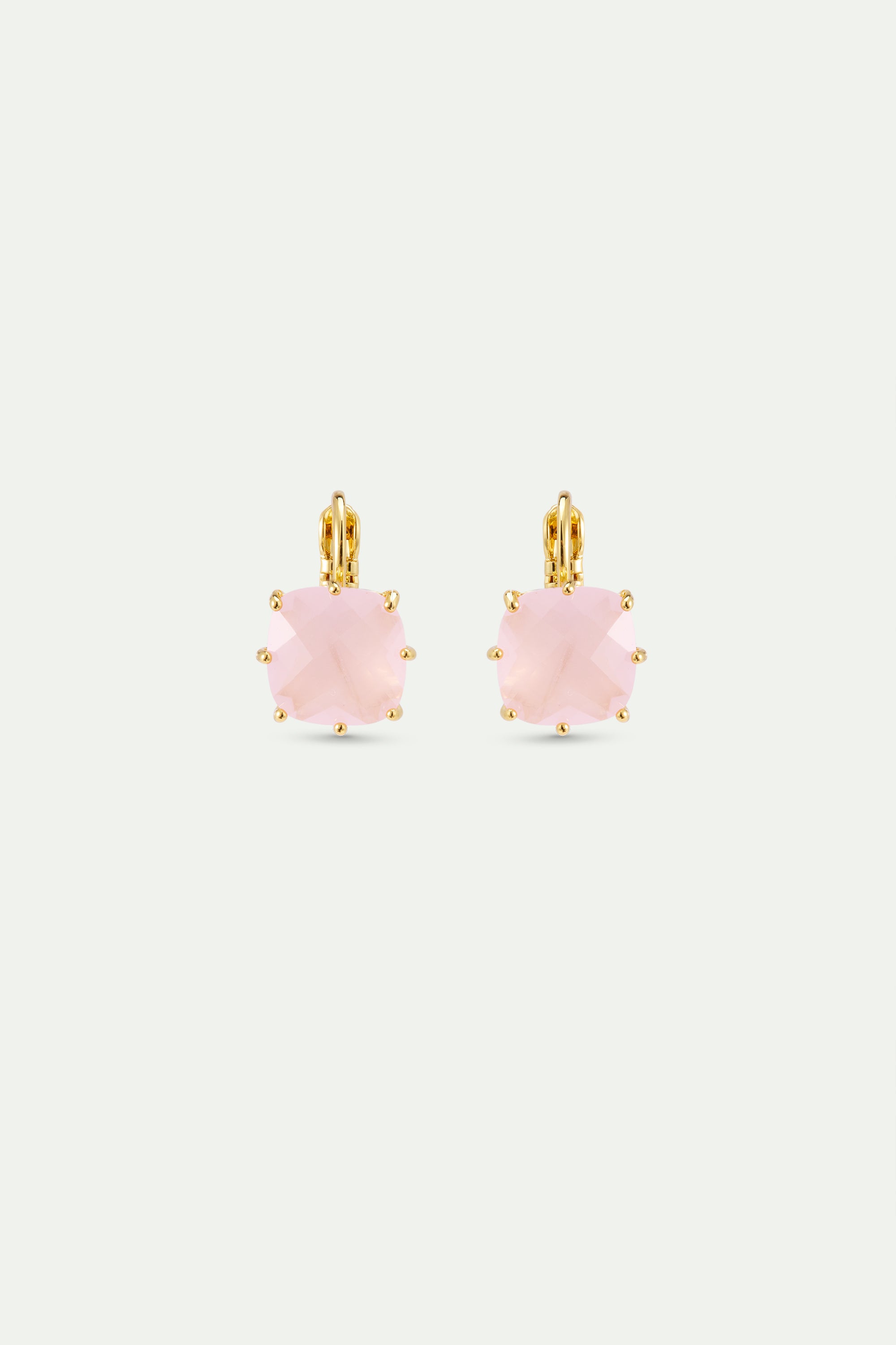 Diamantine sleeper earrings with square light pink stones