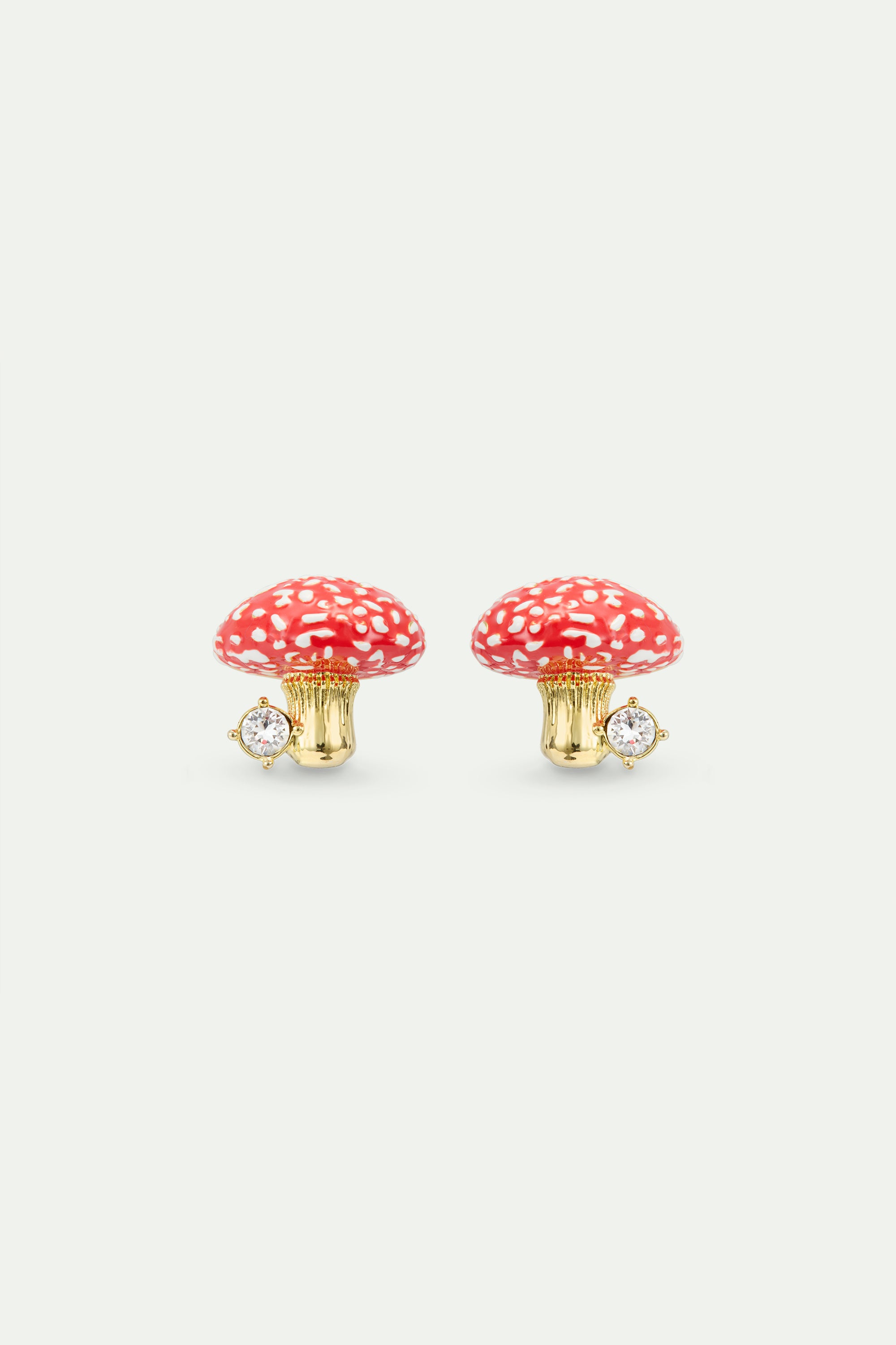 Gold and red mushroom and faceted crystal post earrings