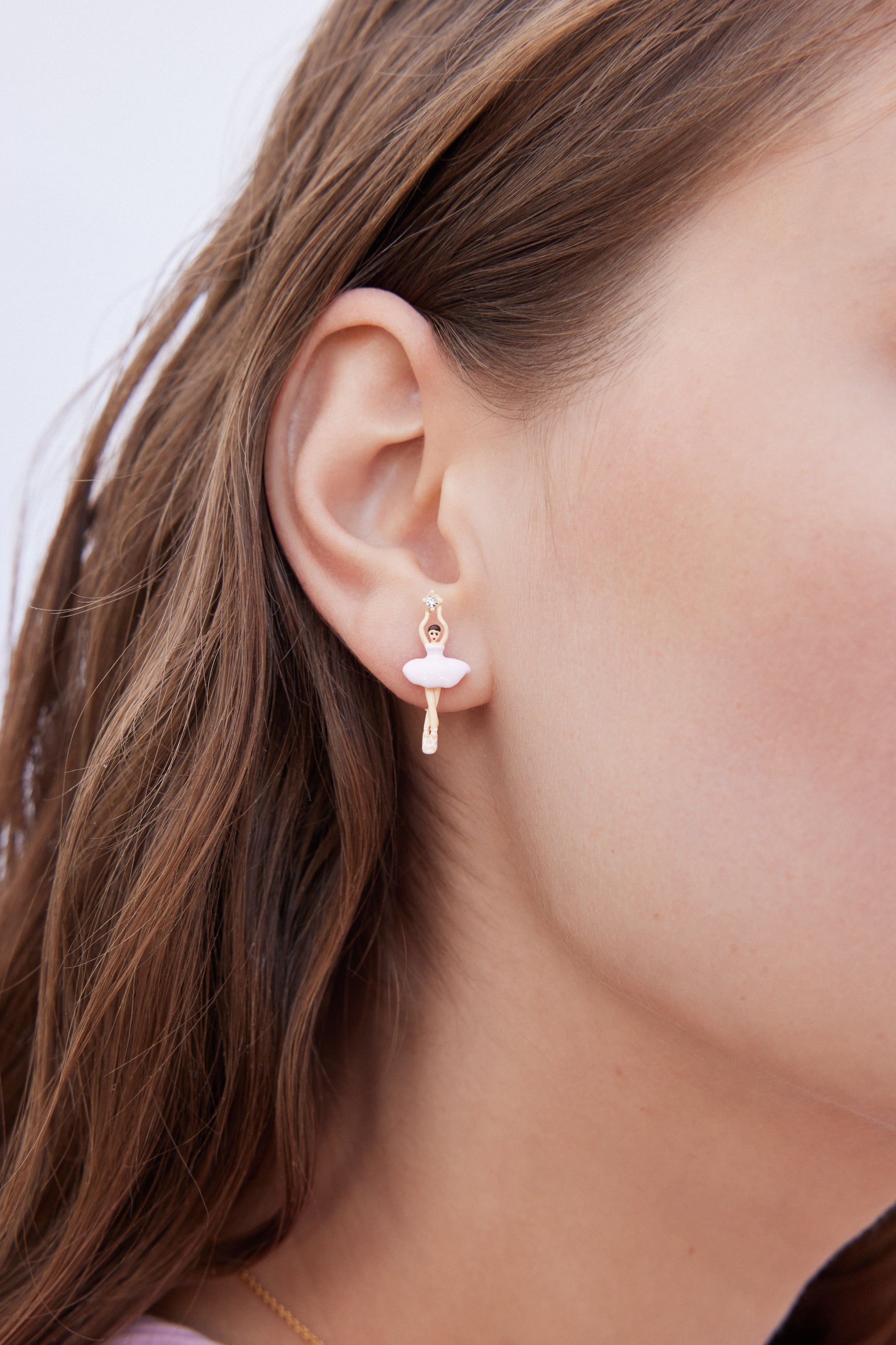 Pink ballerina and crystal earrings