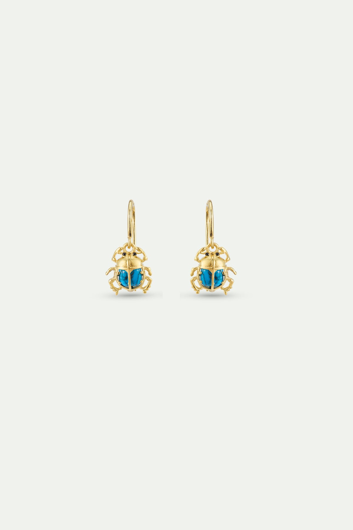 Pendientes gancho escarabajo turquesa y dorado