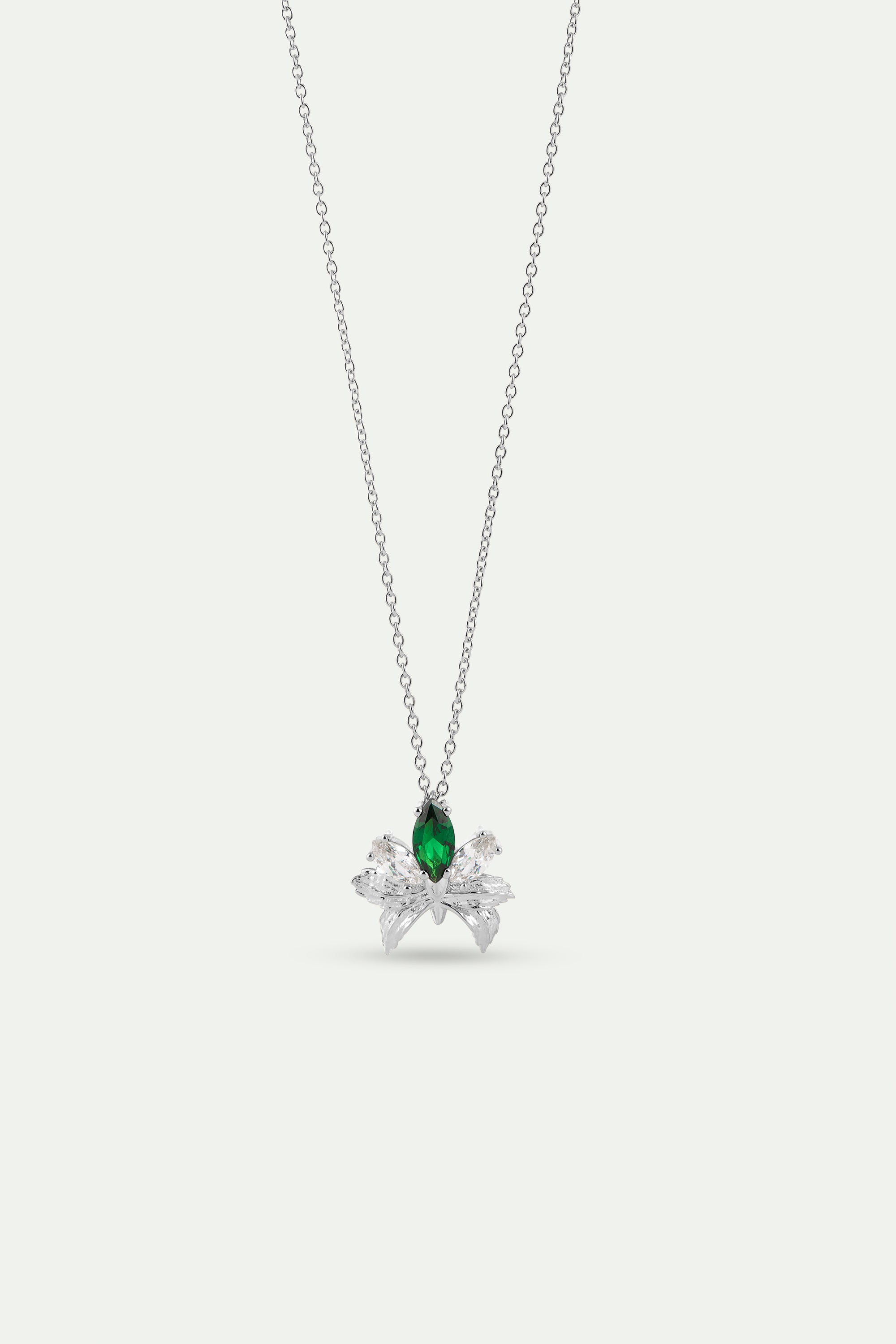 Collar colgante orquídea y piedras blancas y verde