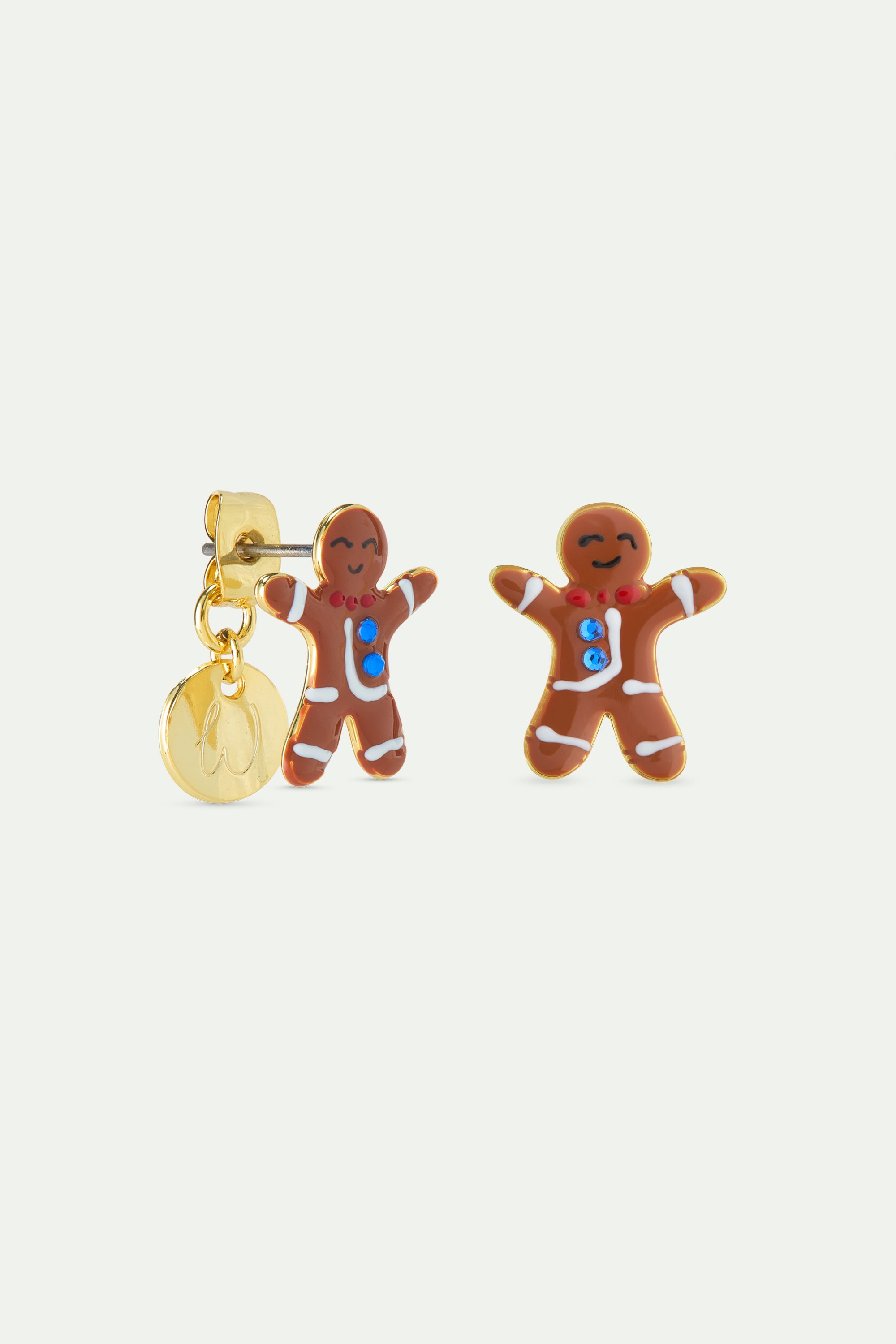 Gingerbread man and blue rhinestone earrings
