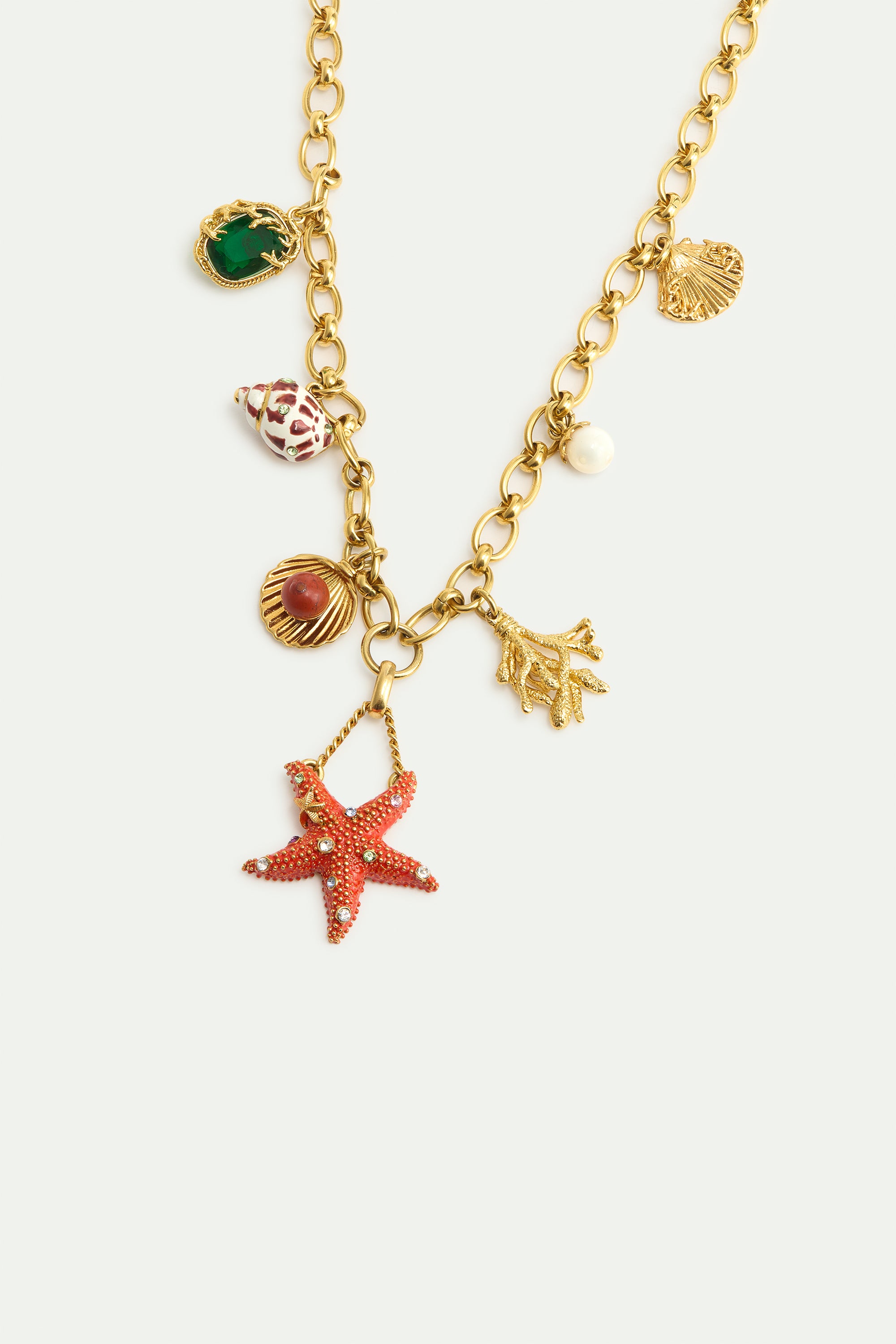 Golden starfish necklace with shell pendants