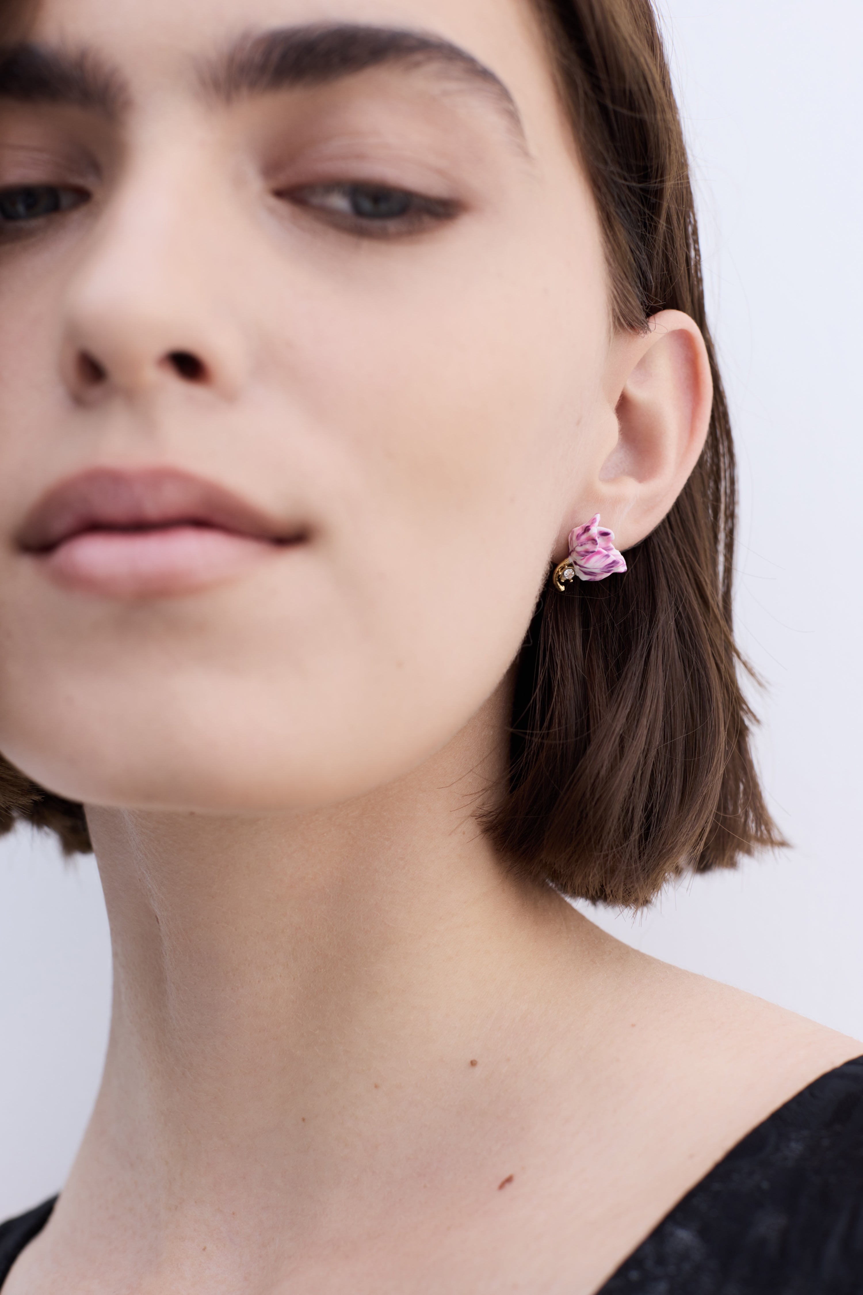 Purple tulip and crystal earrings
