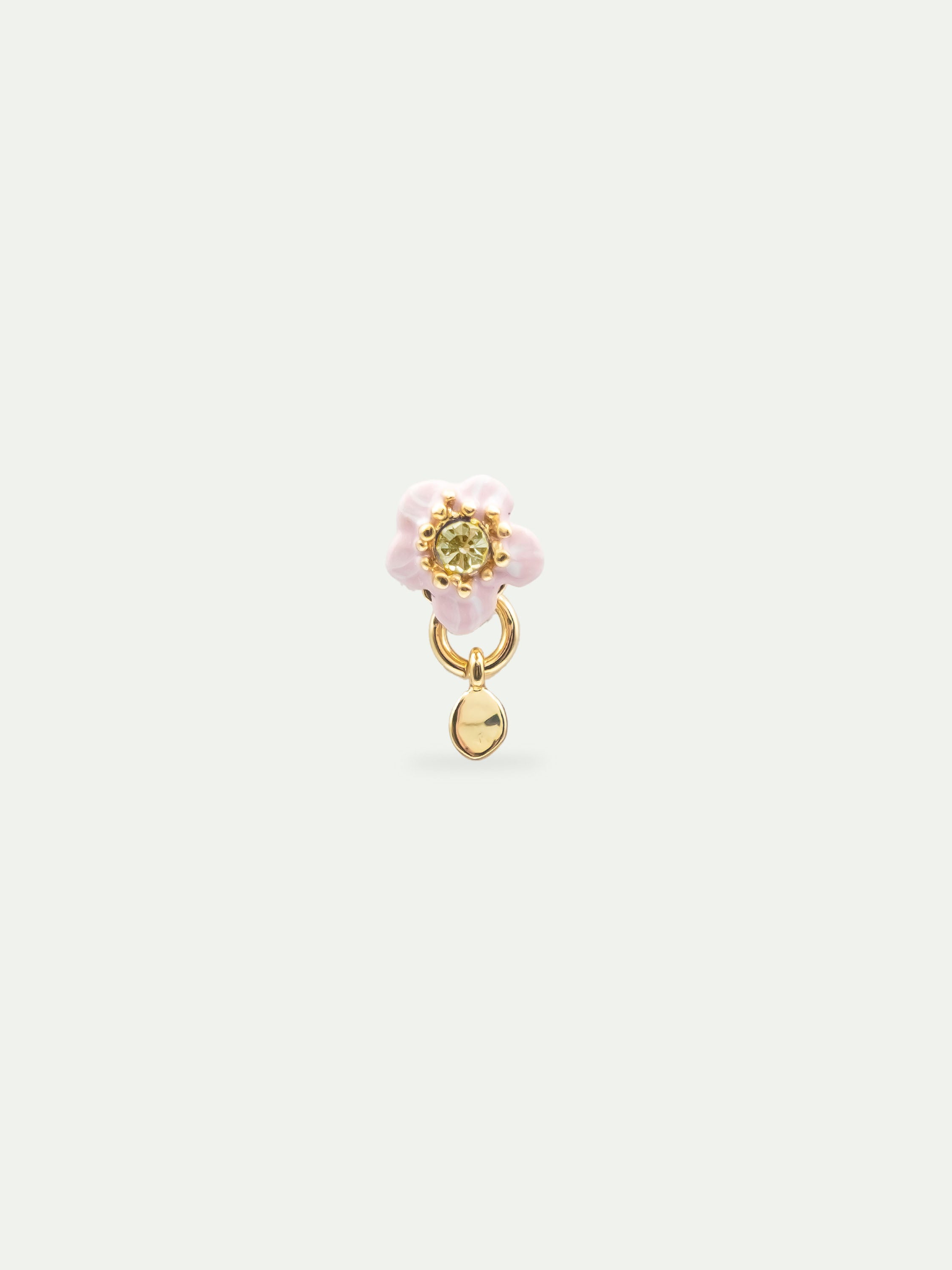 Single earring with a pink flower and a faceted stone