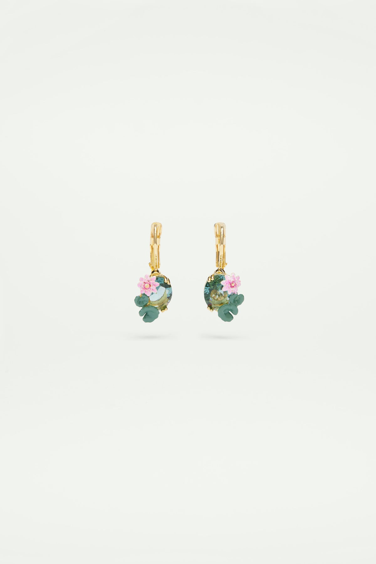 Lotus flower and blue stone sleeper earrings