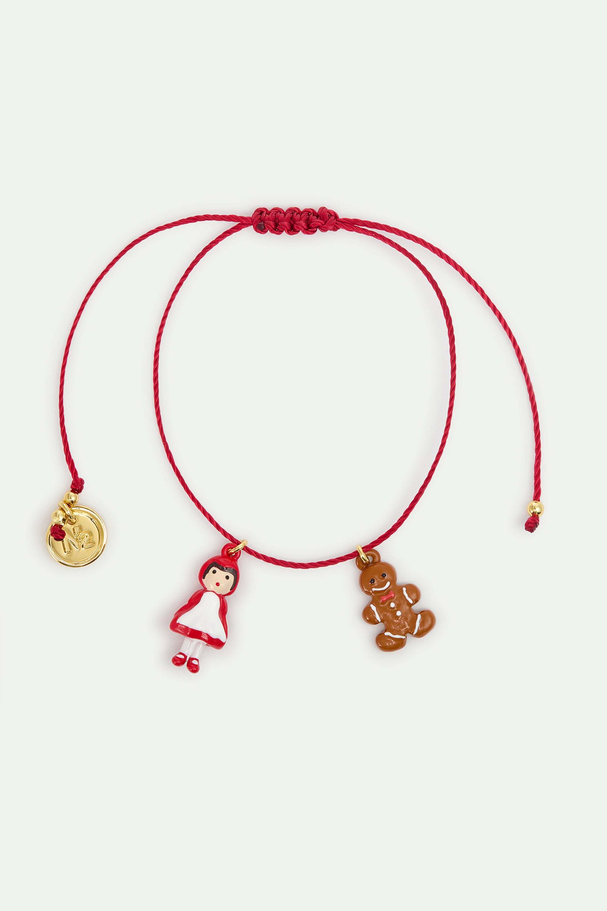 Bracelet cordon rouge ajustable Petit Chaperon Rouge, bonhomme pain d'épice