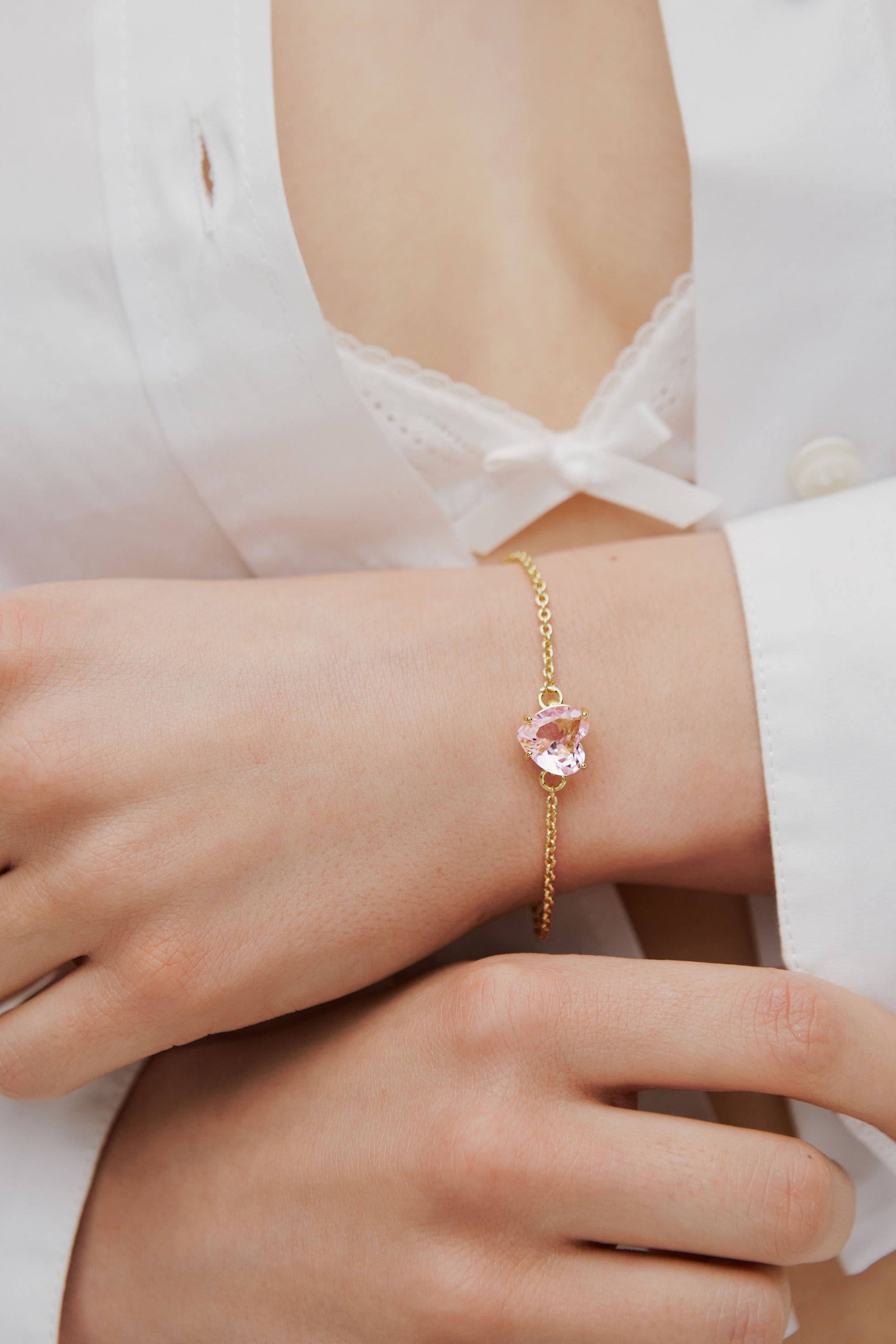 Light pink Diamantine fine bracelet with heart-shaped stone