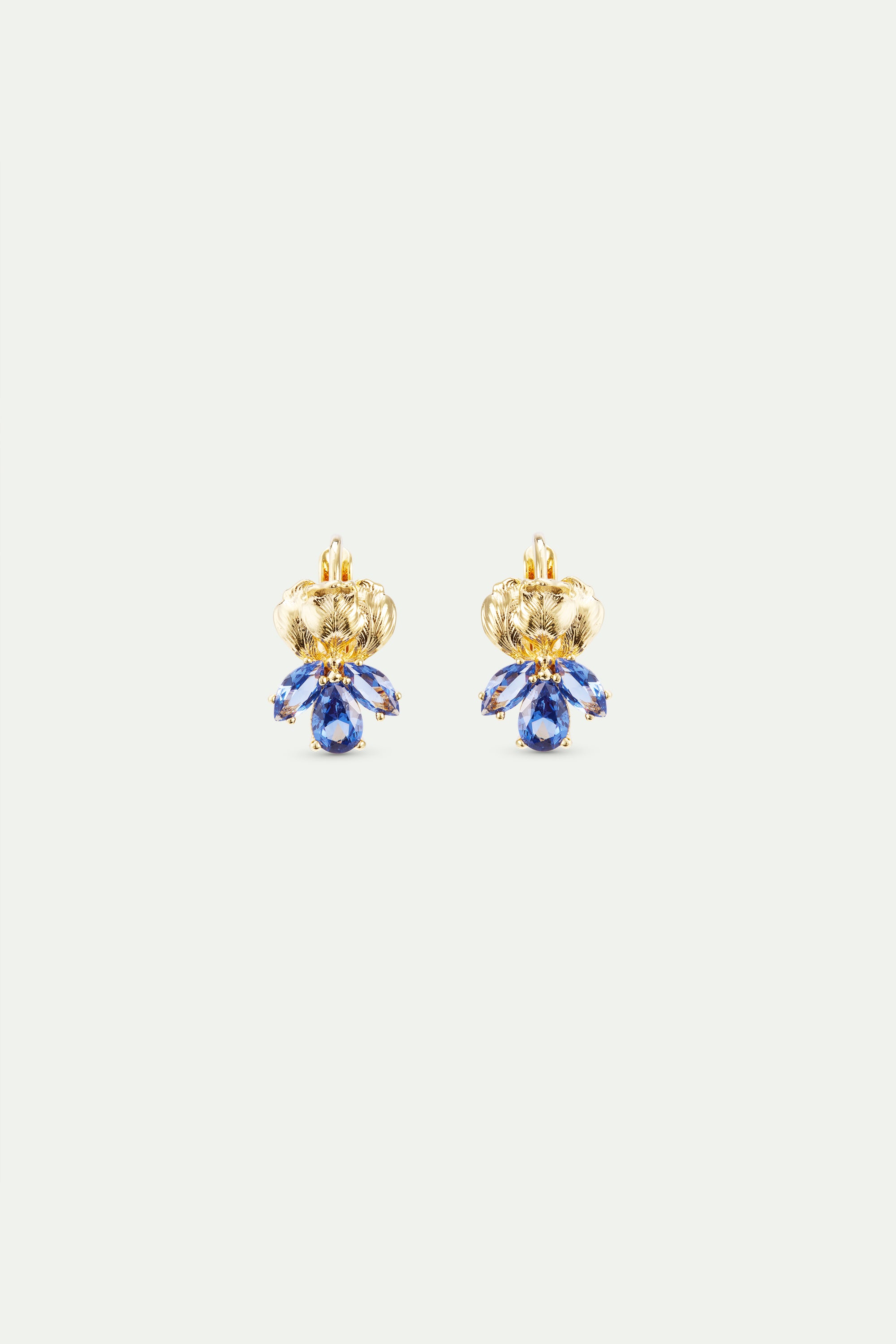 Golden iris and blue stone sleeper earrings