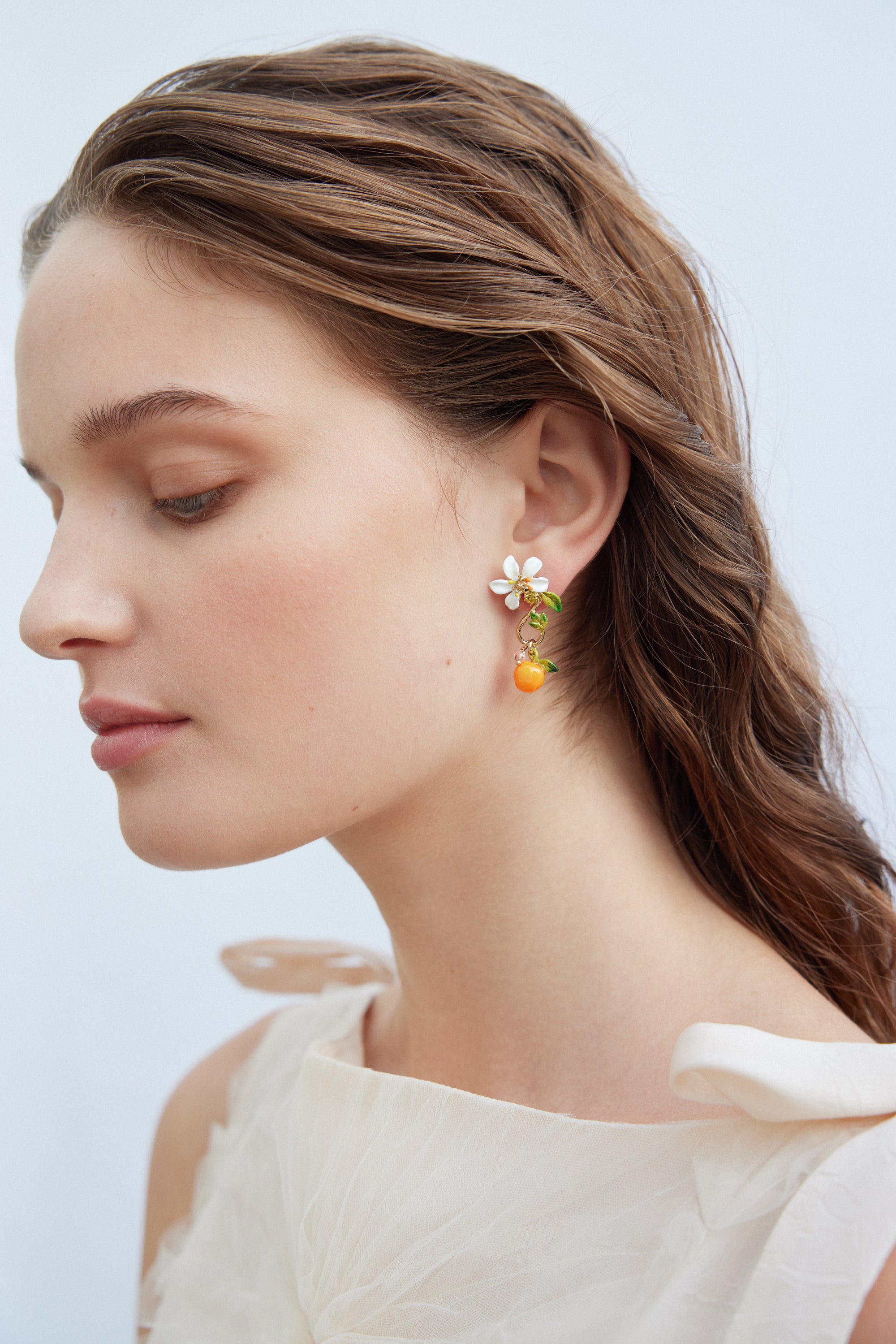 Orange and orange blossom baroque style Clip on earrings