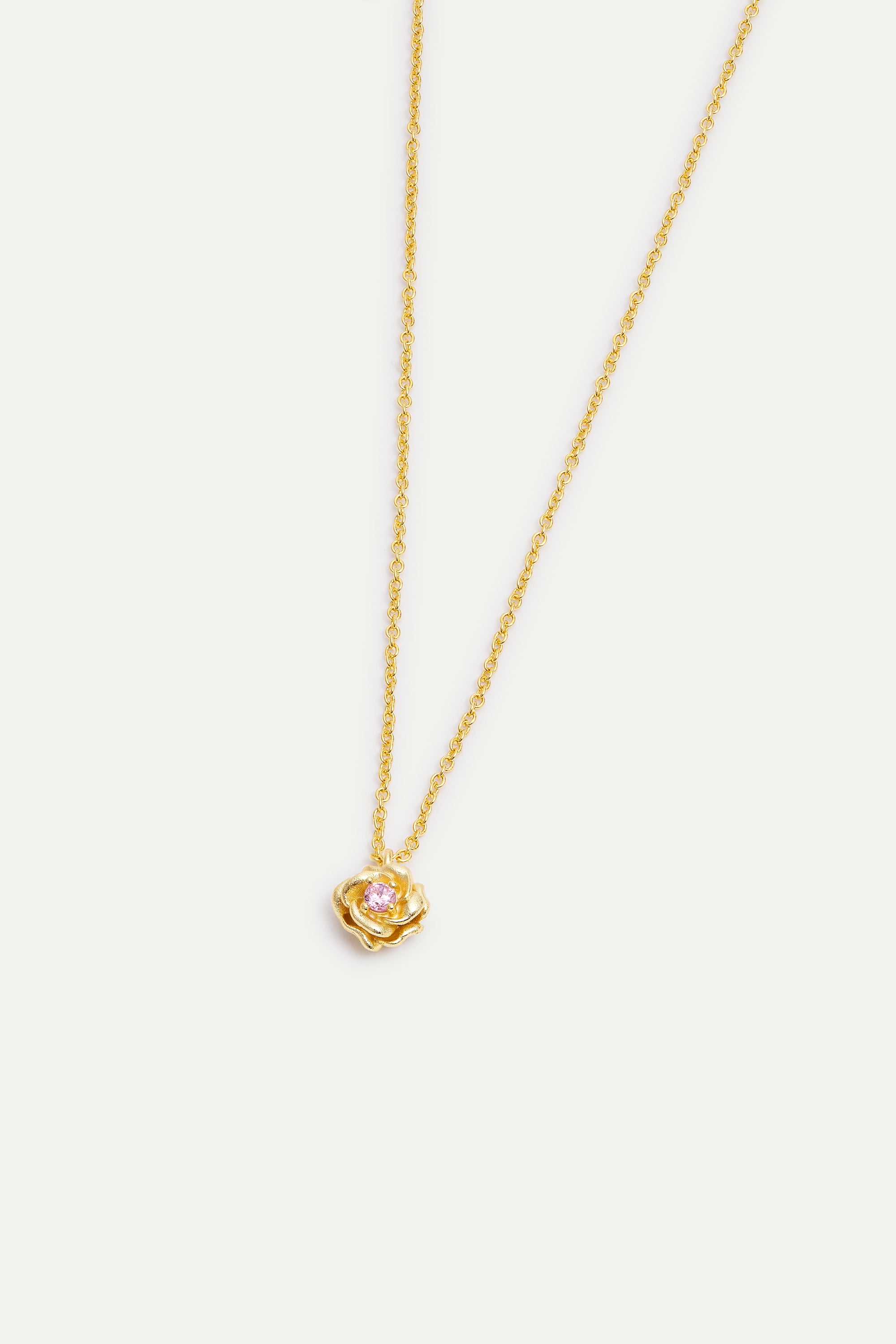 Gold Mona Lisa rose and pink crystal necklace