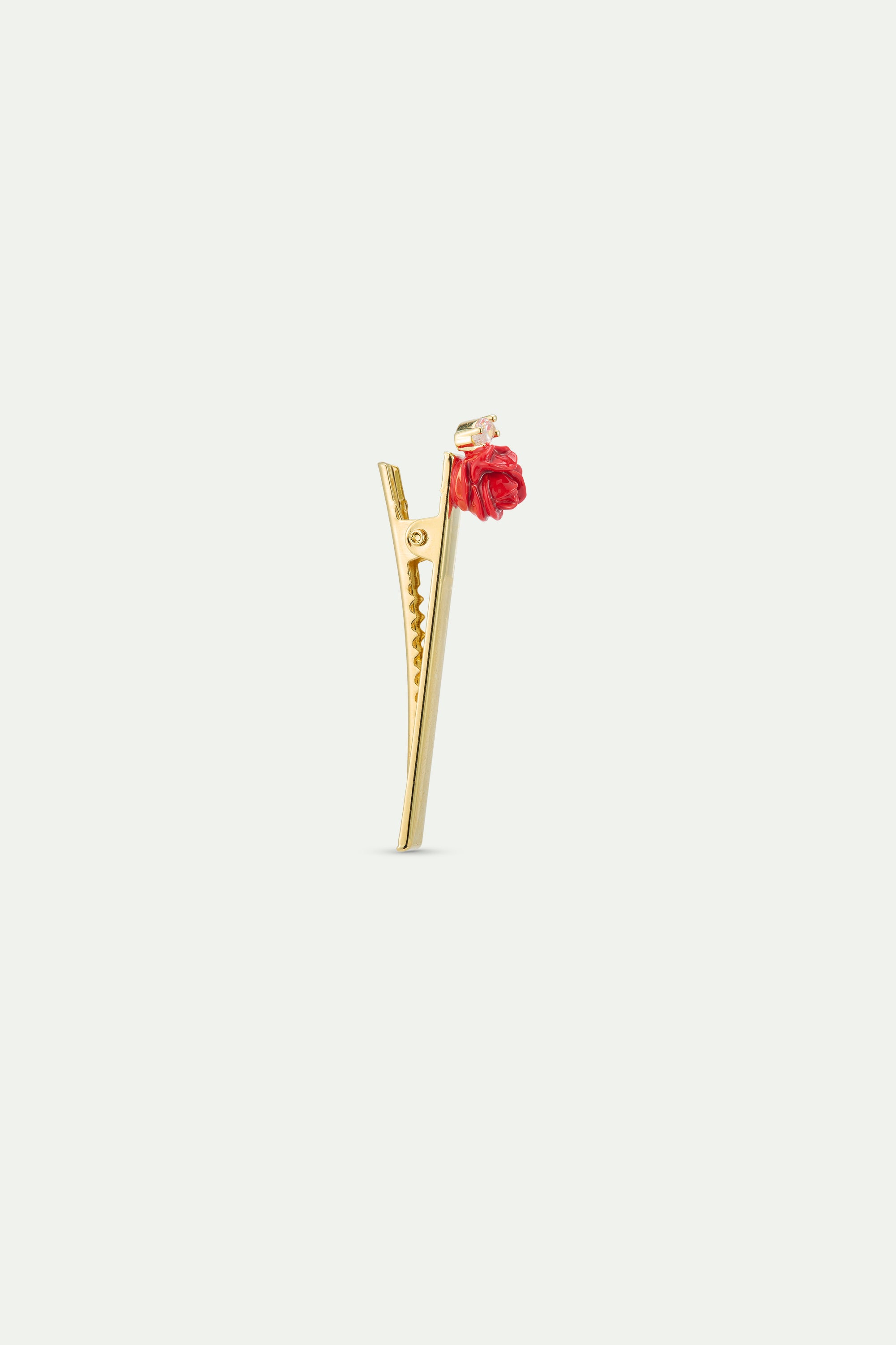 Red rosebud and cut crystal hair pin