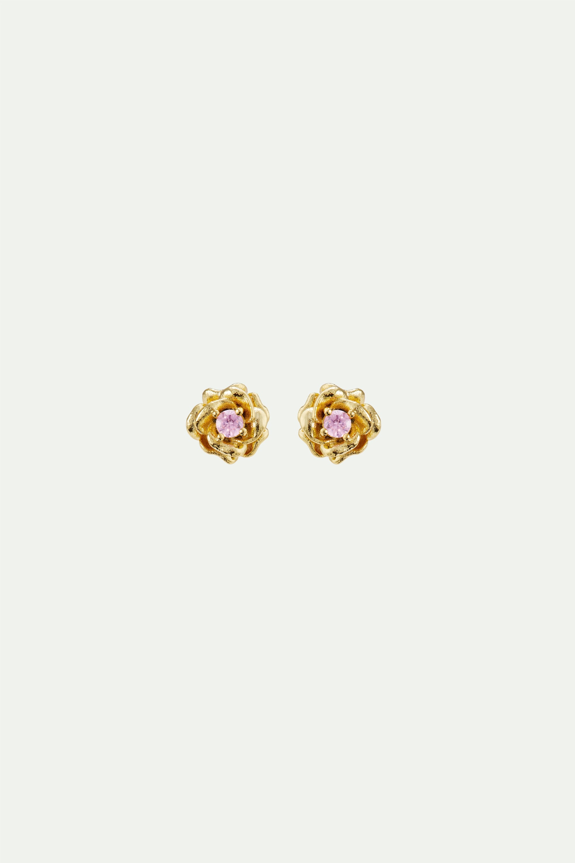 Gold Mona Lisa rose and pink crystal earrings