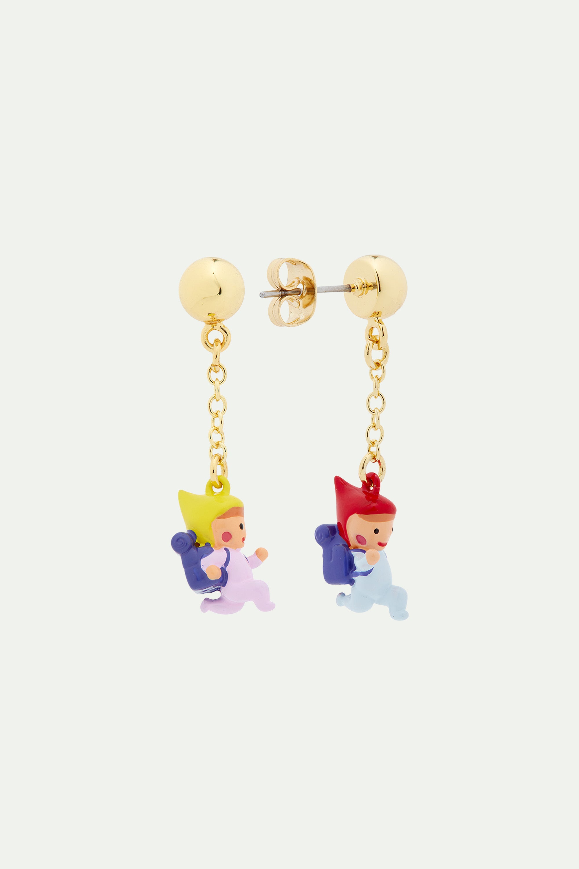 Hiking young garden gnome clip-on earrings