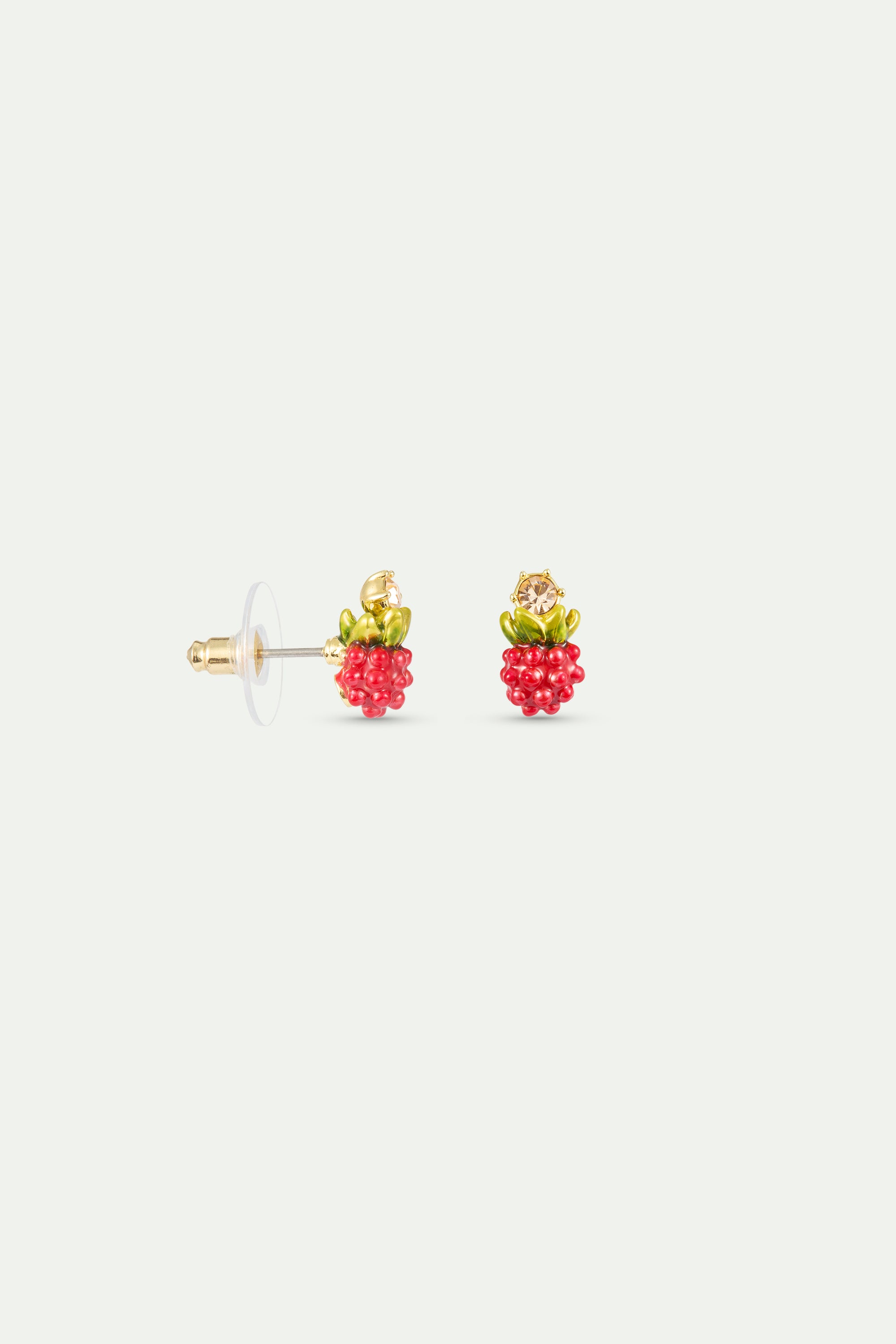Raspberry and round gold stone post earrings