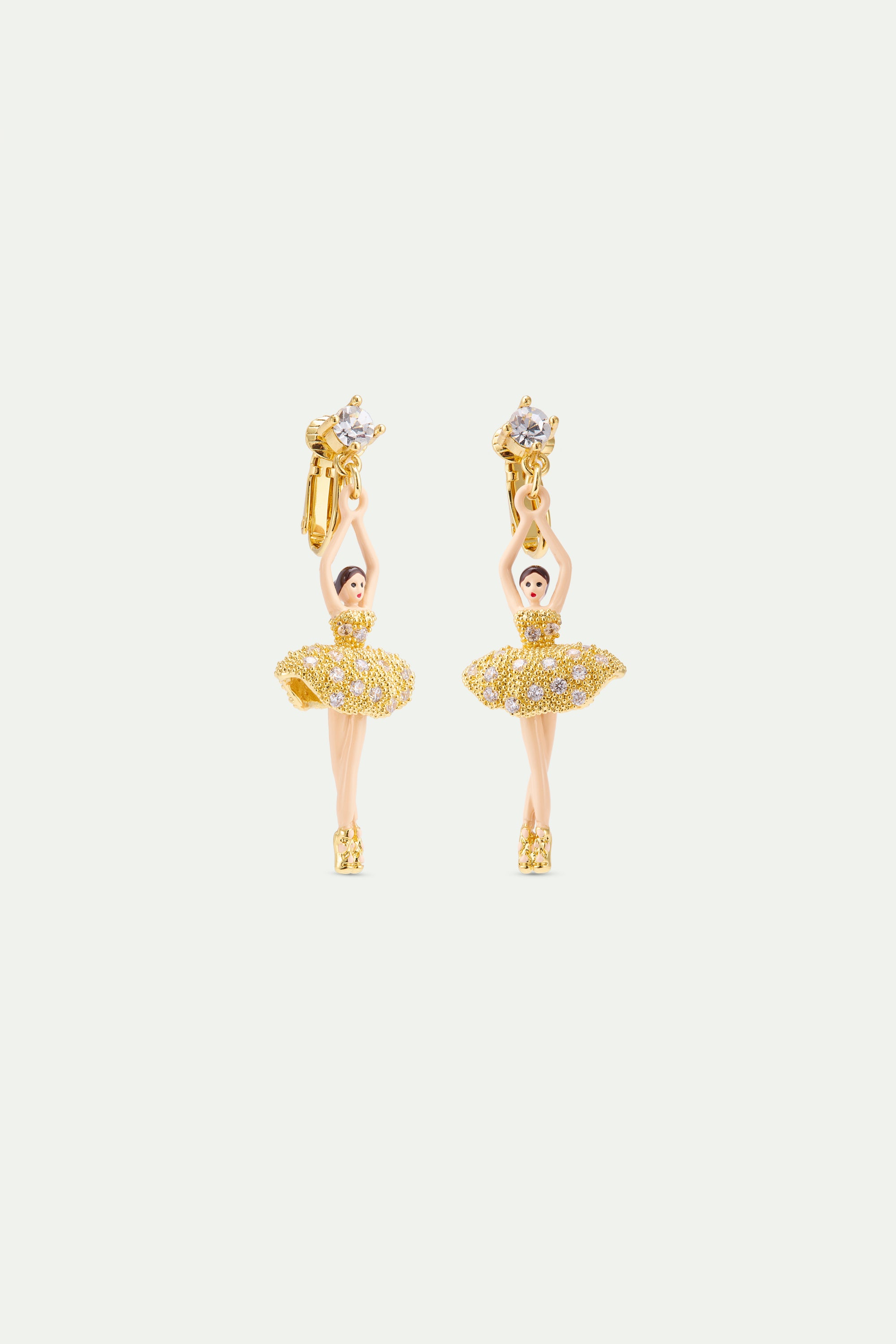 Ballerina earrings with gold beads and crystals