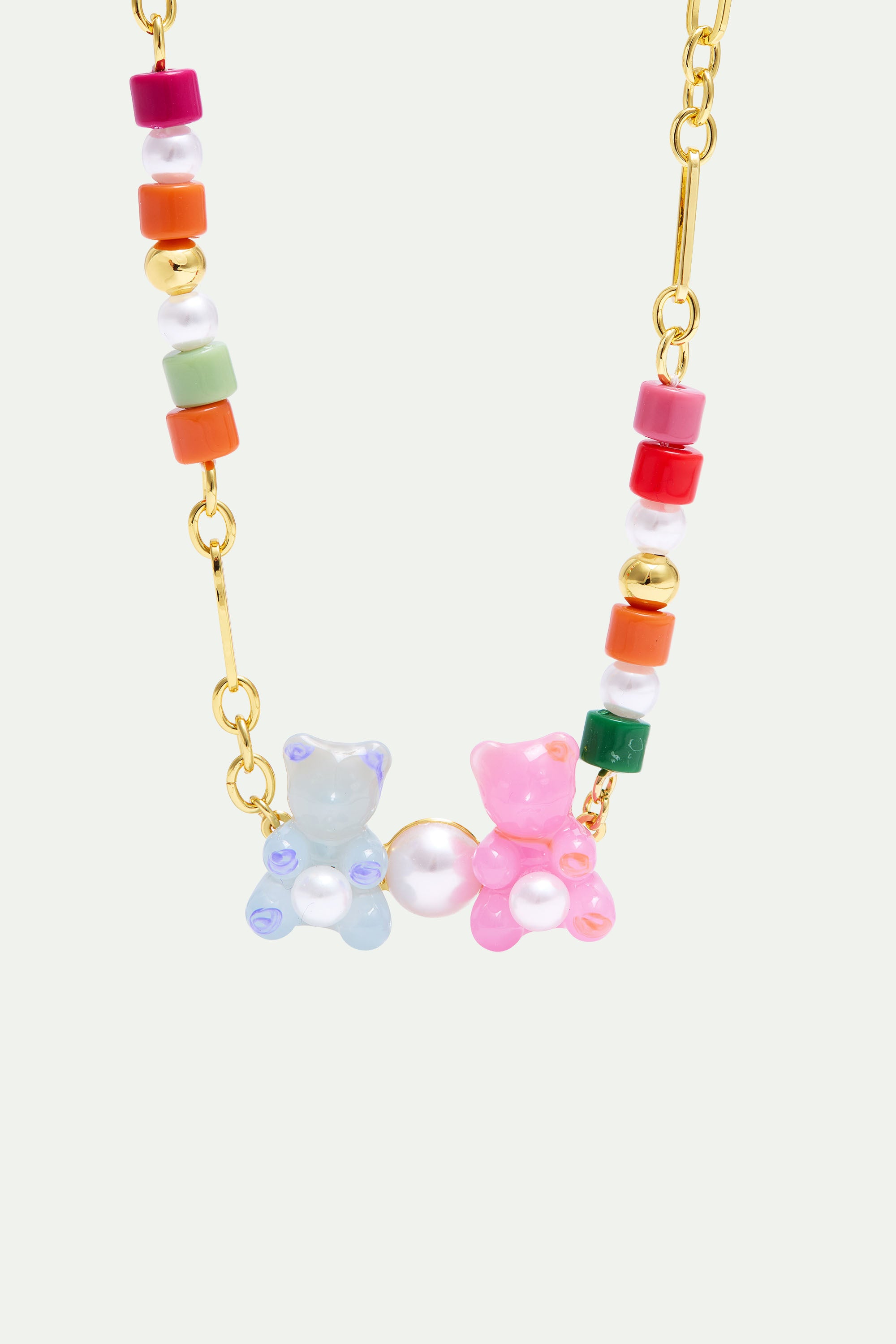 Blue and pink teddy bear sweet necklace and colourful beads